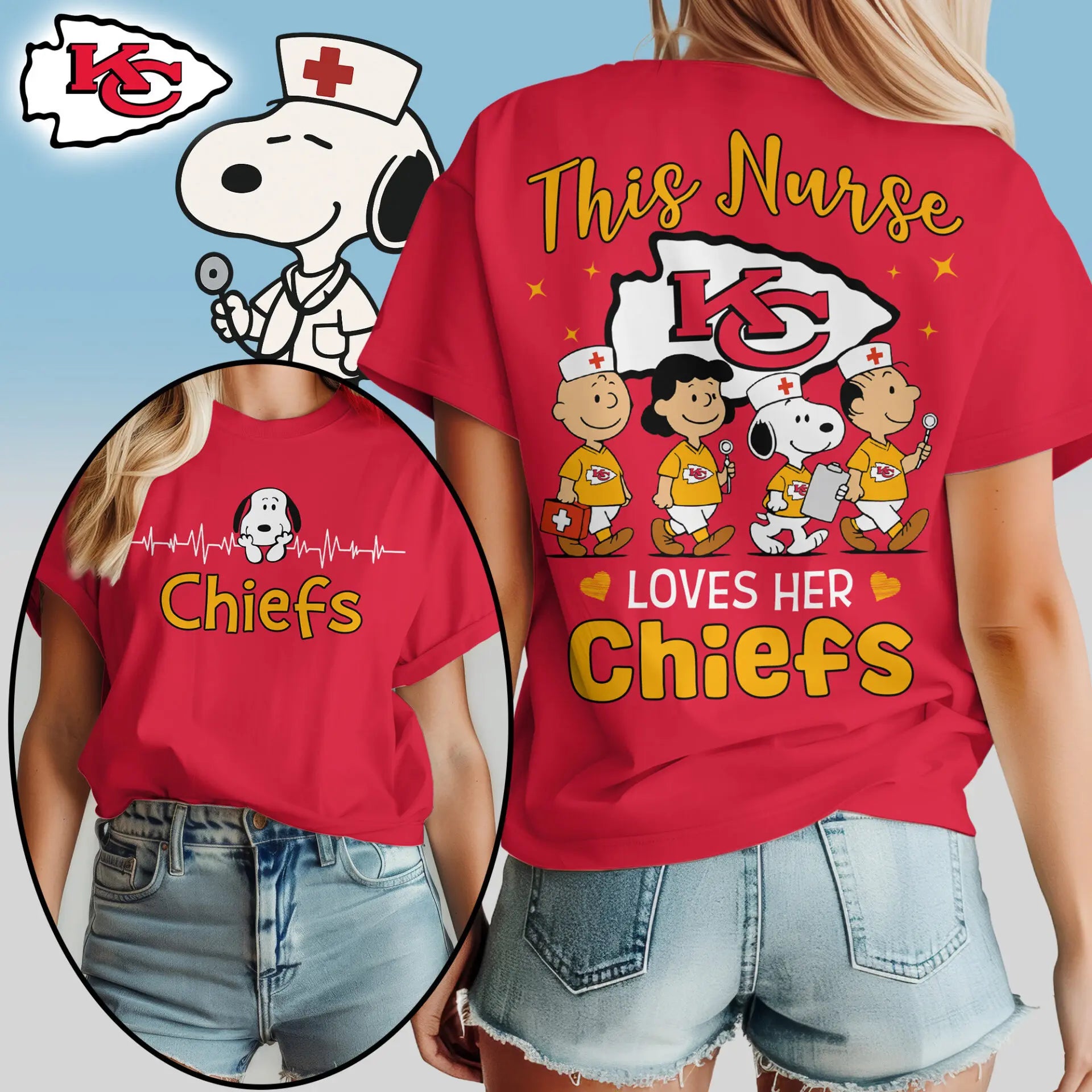Kansas City Chiefs | Premium NFL Snoopy Nurse Appreciation Woman Shirt – HuddleStyle.com - Image 2