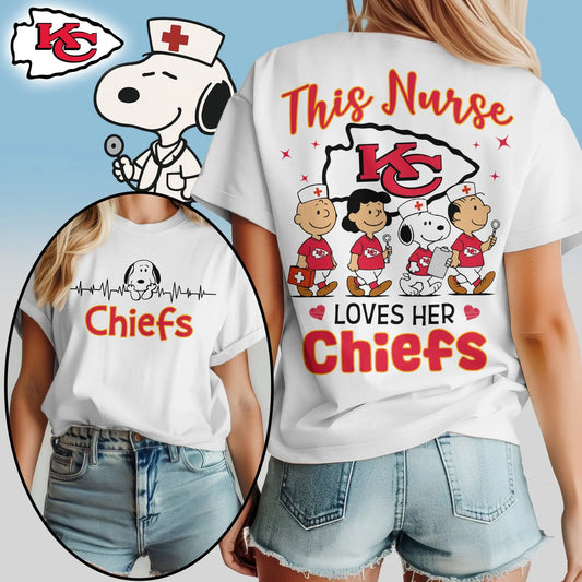 Kansas City Chiefs | Premium NFL Peanuts Snoopy Fan Nurse Appreciation Woman Shirt NY – HuddleStyle.com - Main