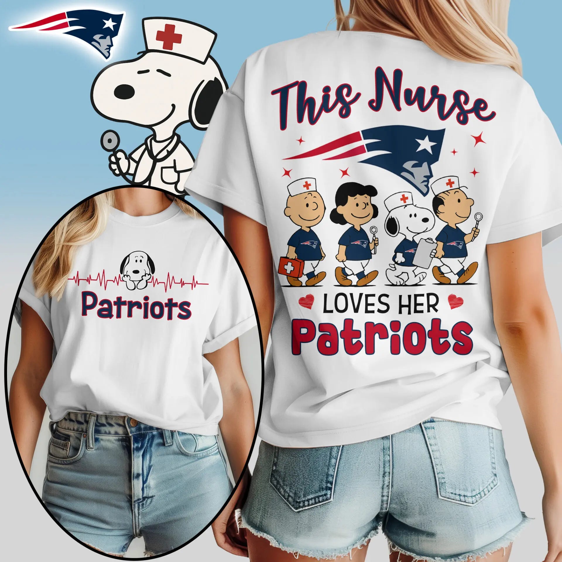 New England Patriots | Premium NFL Snoopy Nurse Appreciation Woman Shirt – HuddleStyle.com - Main