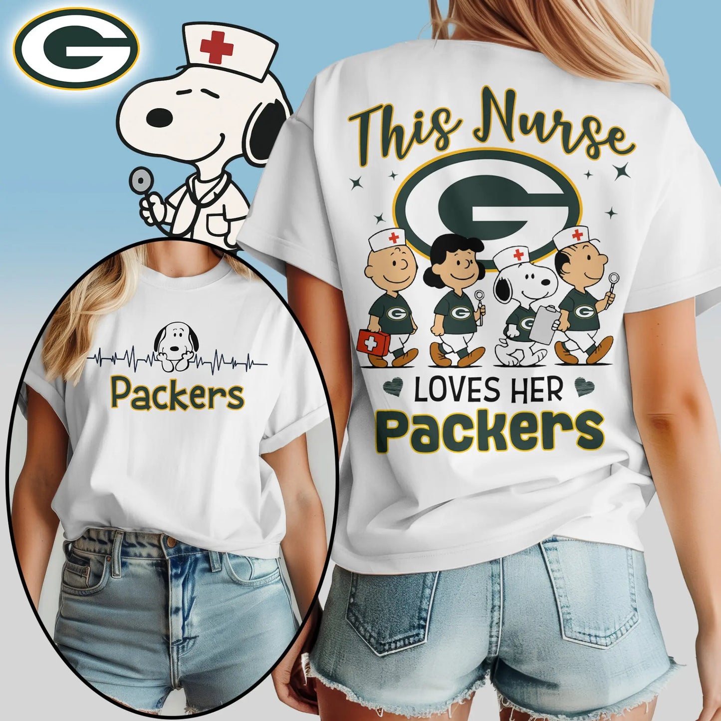 Green Bay Packers | Premium NFL Snoopy Nurse Appreciation Woman Shirt – HuddleStyle.com - Main