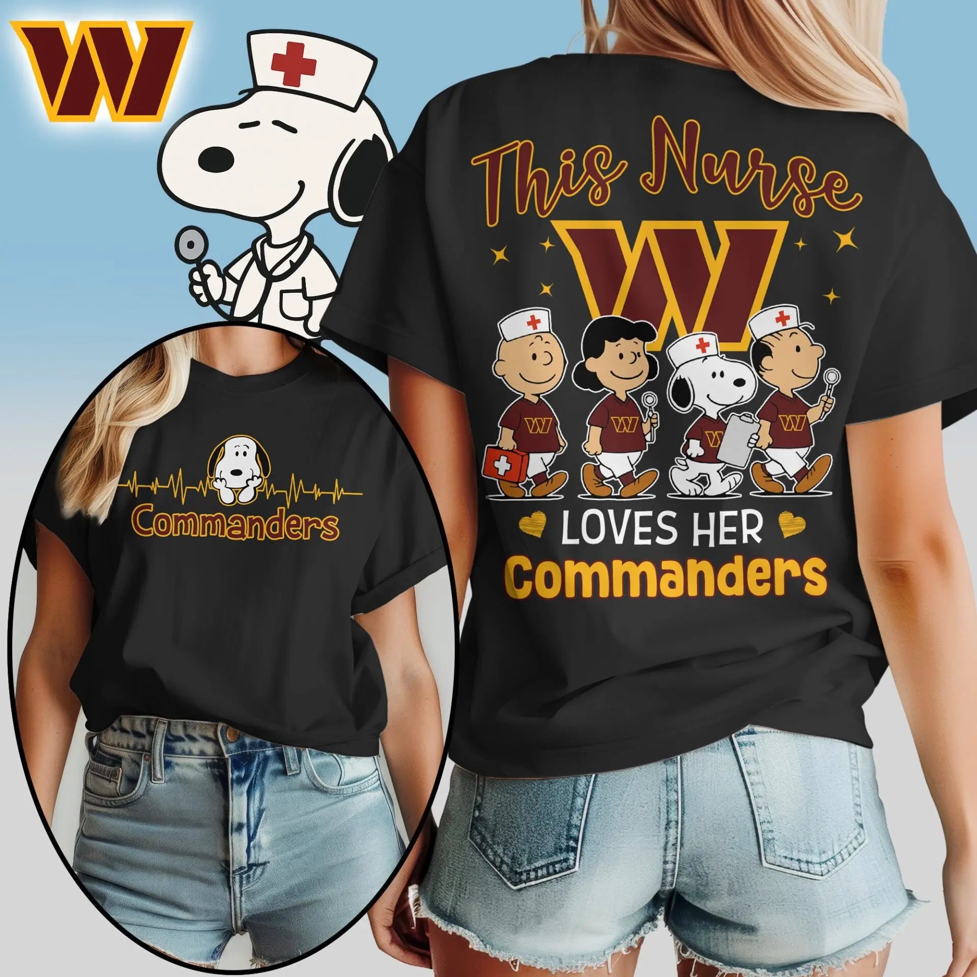 Washington Commanders | Premium NFL Snoopy Nurse Appreciation Woman Shirt – HuddleStyle.com - Image 2