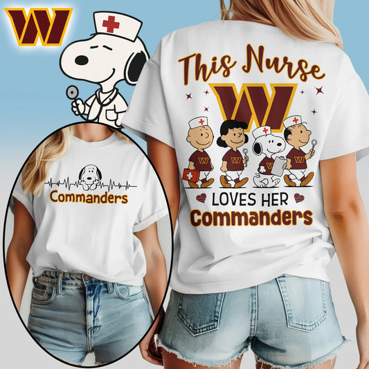 Washington Commanders | Premium NFL Peanuts Snoopy Fan Nurse Appreciation Woman Shirt NY – HuddleStyle.com - Main