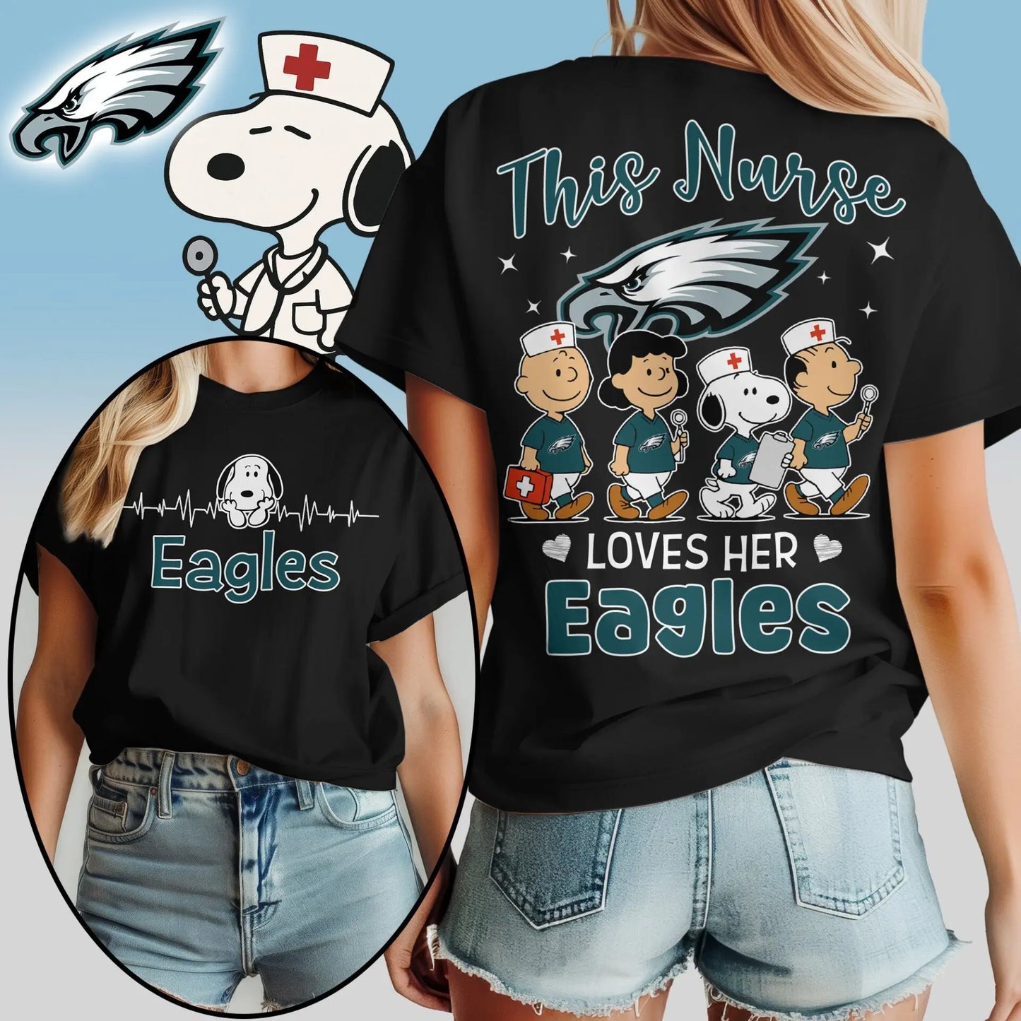 Philadelphia Eagles | Premium NFL Snoopy Nurse Appreciation Woman Shirt – HuddleStyle.com - Main