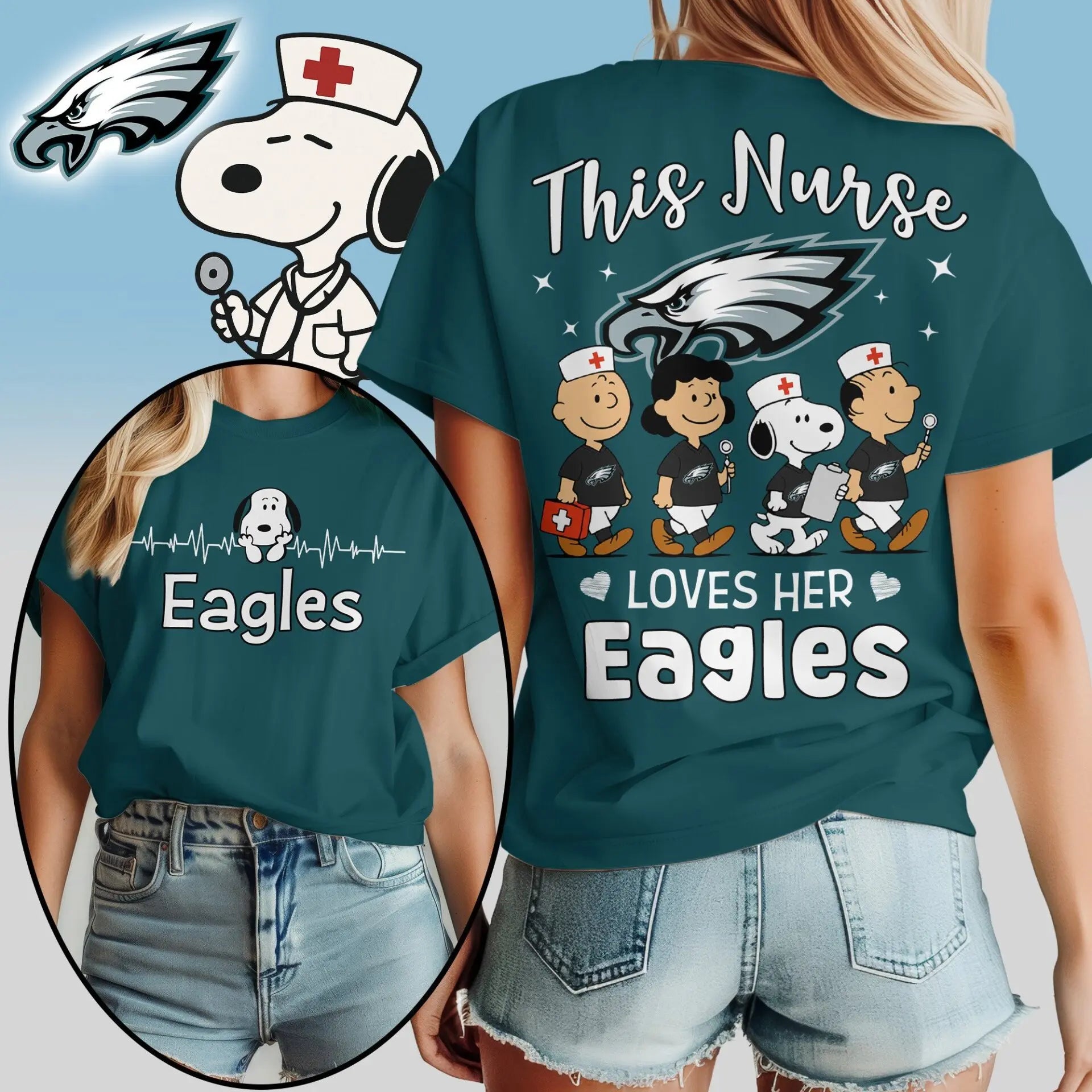 Philadelphia Eagles | Premium NFL Snoopy Nurse Appreciation Woman Shirt – HuddleStyle.com - Image 2