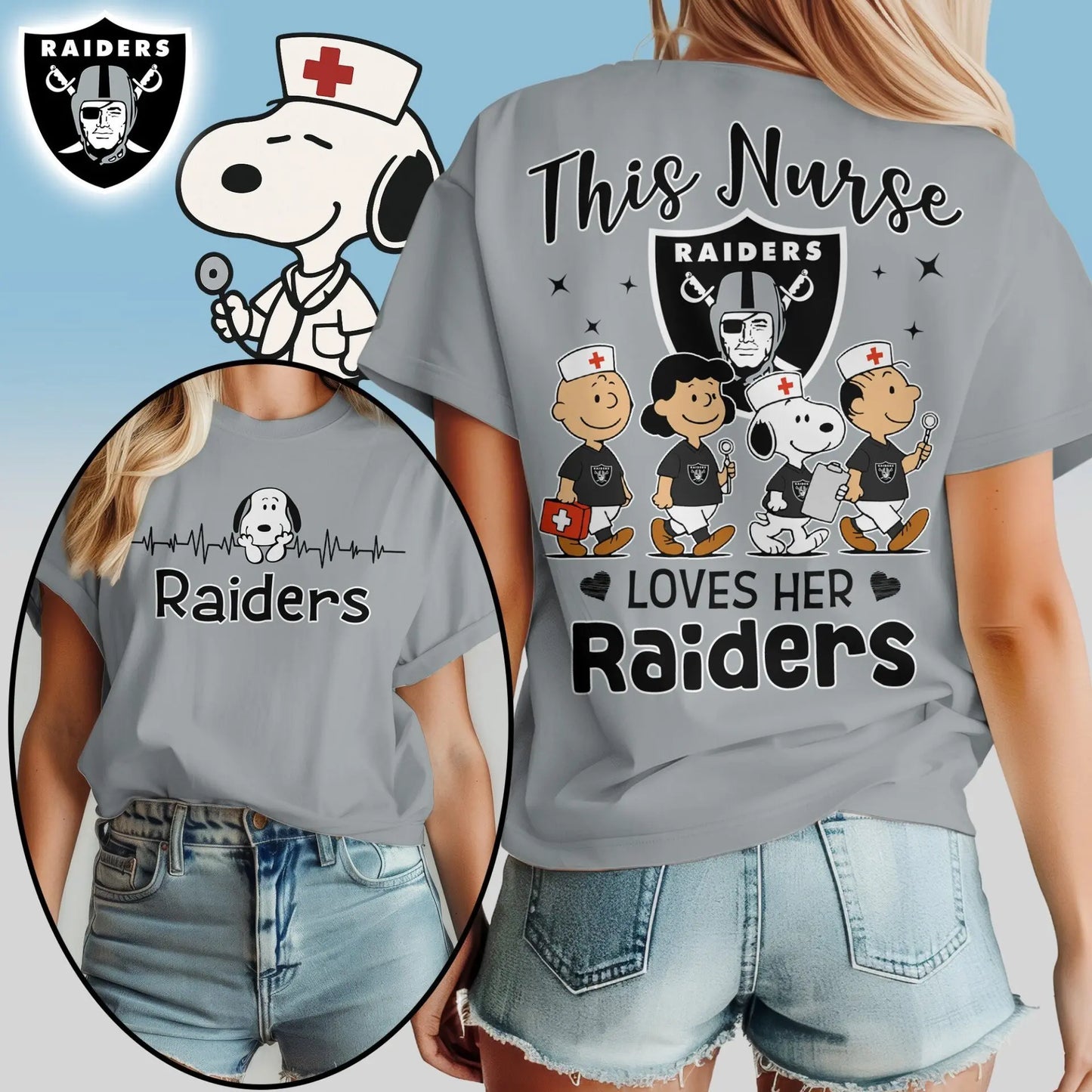 Las Vegas Raiders | Premium NFL Snoopy Nurse Appreciation Woman Shirt – HuddleStyle.com - Image 2