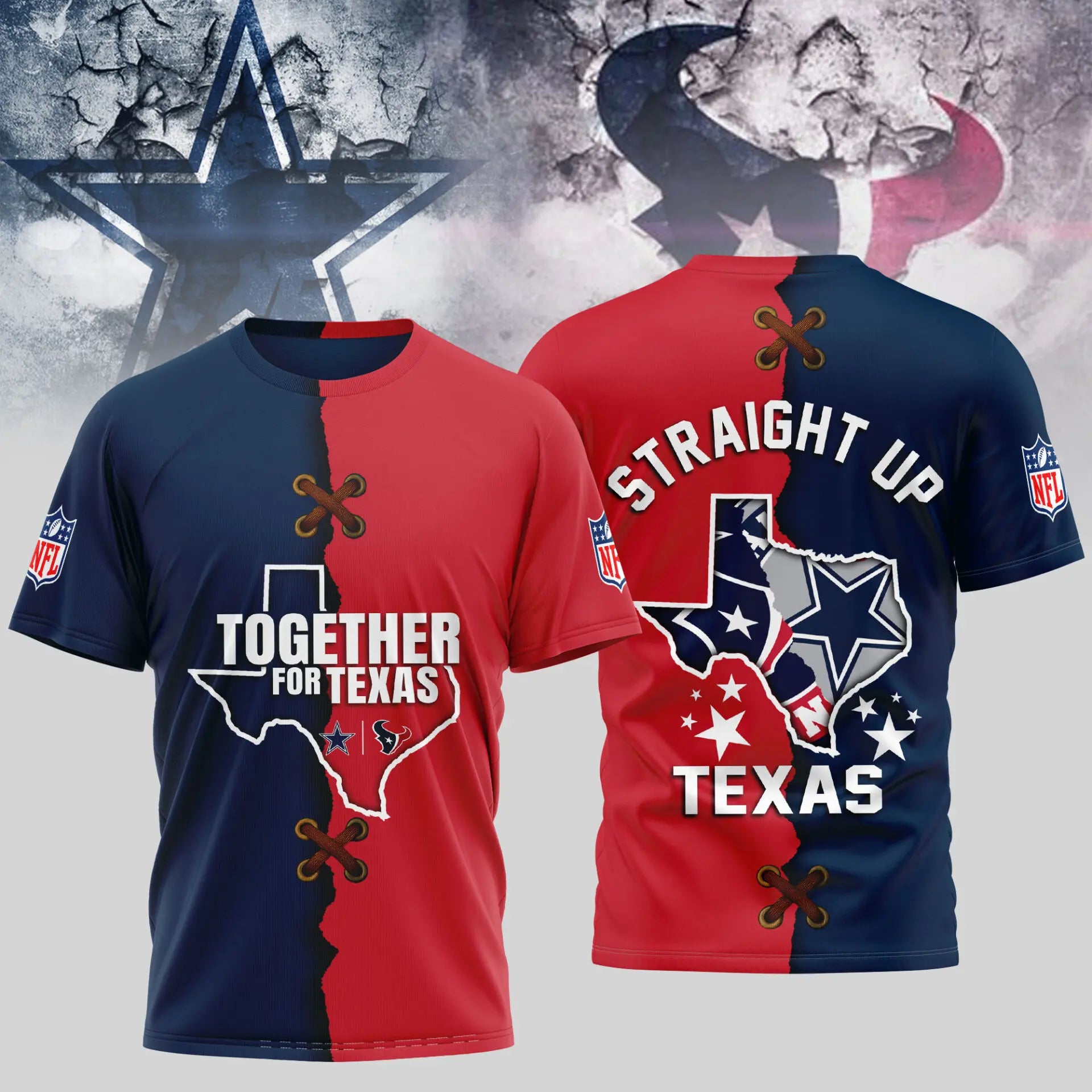 Dallas Cowboys x Houston Texans | Premium Together For Texas 3D Shirt TD – HuddleStyle.com - Image 3