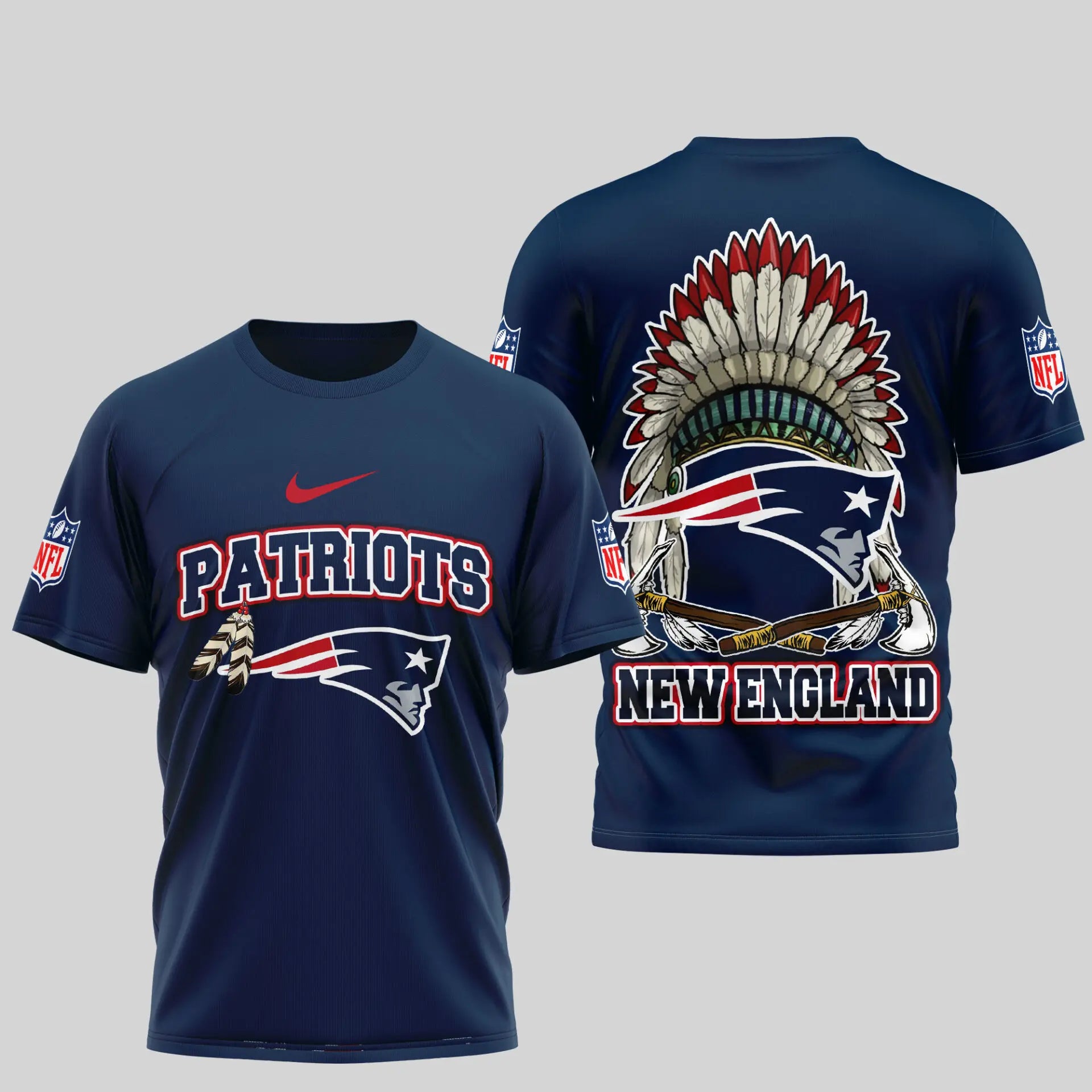 New England Patriots | Premium Native American Leather 3D Shirt TD – HuddleStyle.com - Main