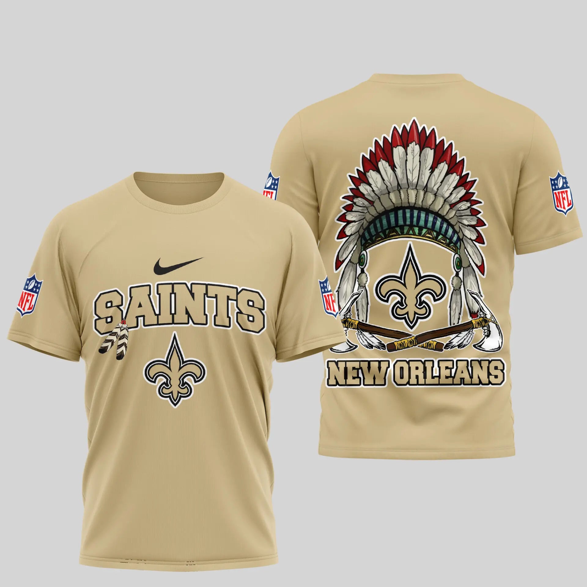 New Orleans Saints | Premium Native American Leather 3D Shirt TD – HuddleStyle.com - Image 3