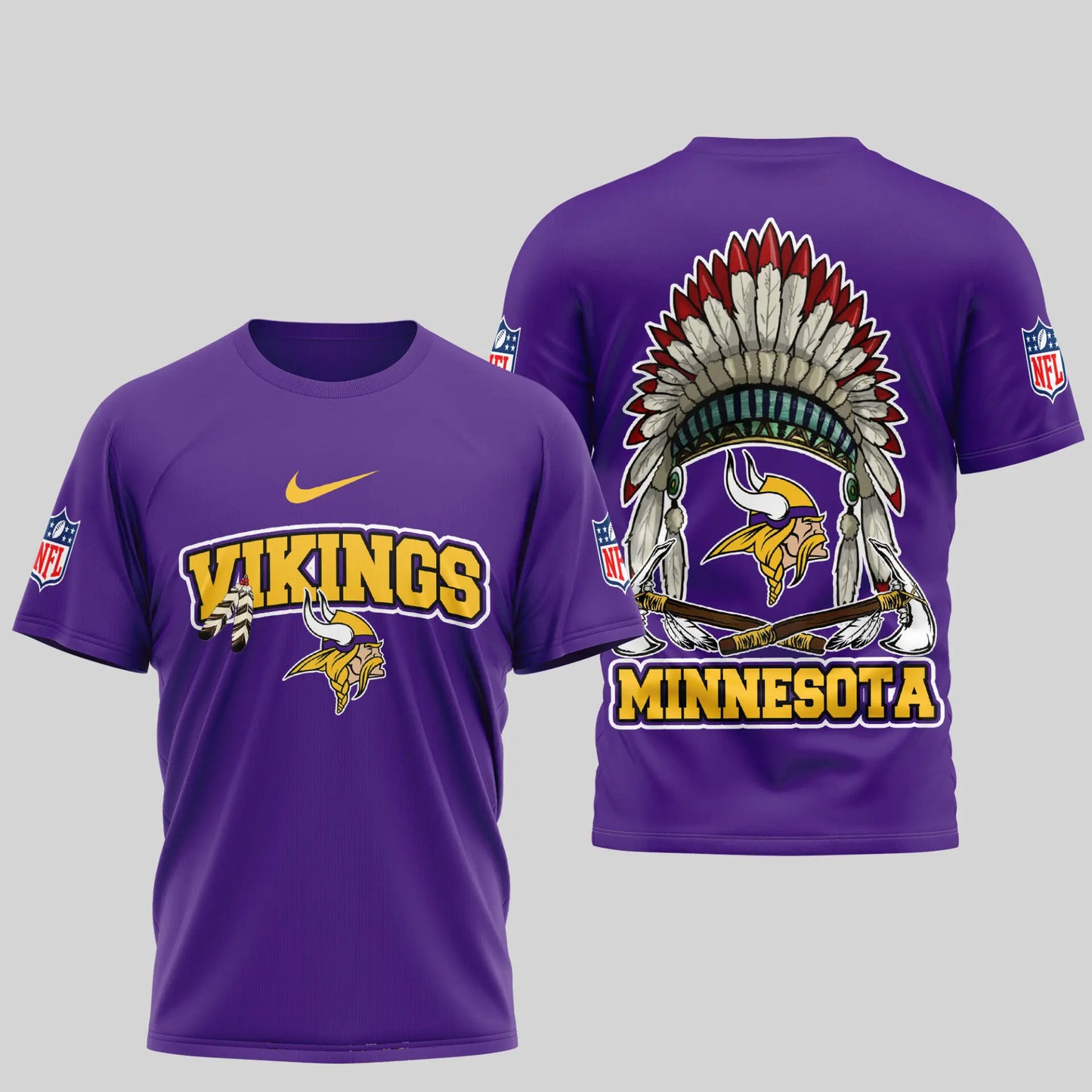 Minnesota Vikings | Premium Native American Leather 3D Shirt TD – HuddleStyle.com - Main