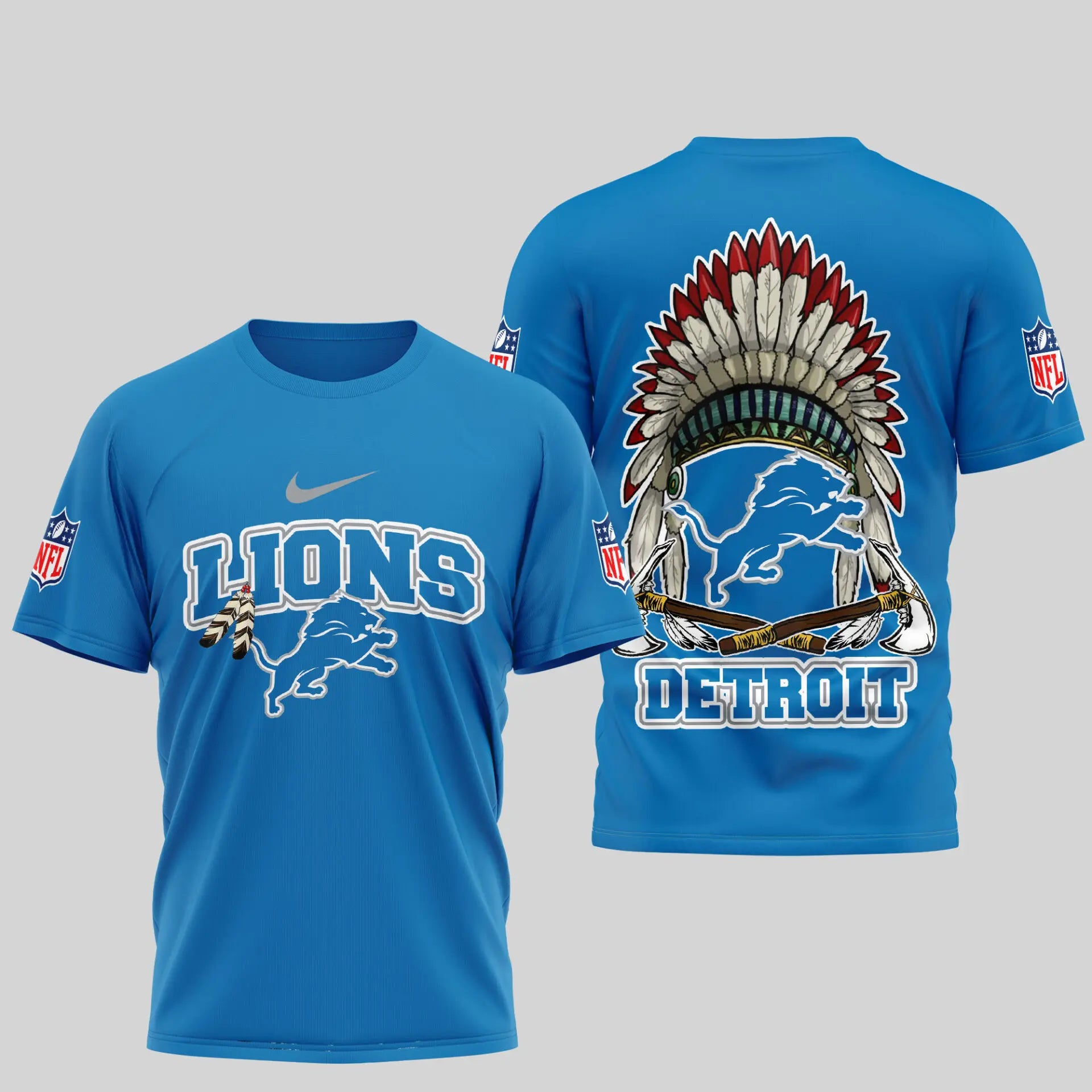 Detroit Lions | Premium Native American Leather 3D Shirt TD – HuddleStyle.com - Image 2