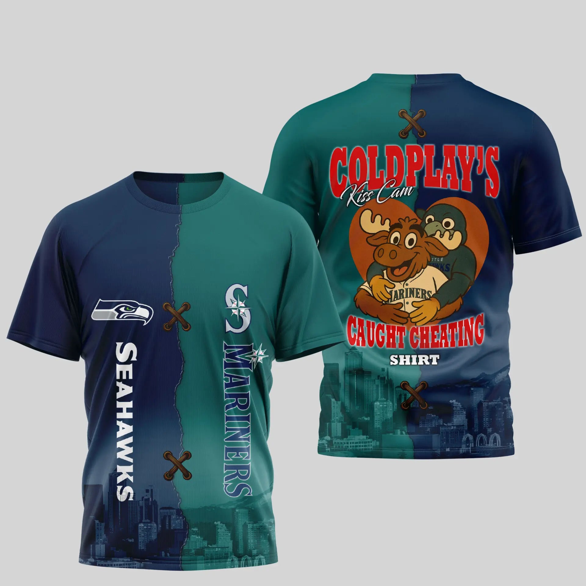 Seattle Seahawks – Seattle Mariners | Kiss Cam Caught Cheating 3D Shirt TD – HuddleStyle.com - Image 3