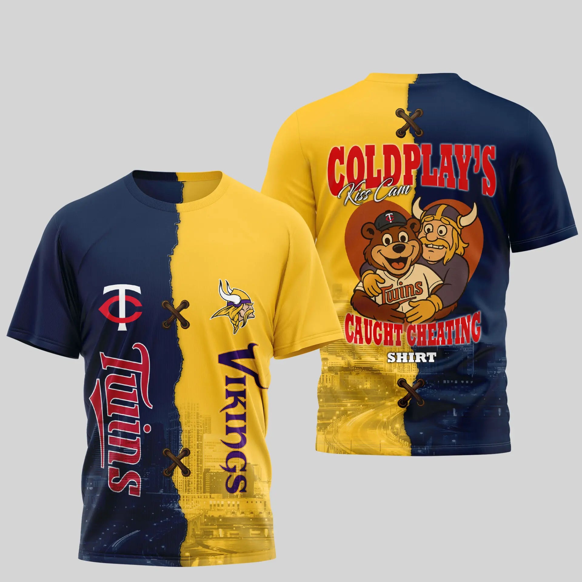 Minnesota Vikings – Minnesota Twins | Kiss Cam Caught Cheating 3D Shirt TD – HuddleStyle.com - Image 3