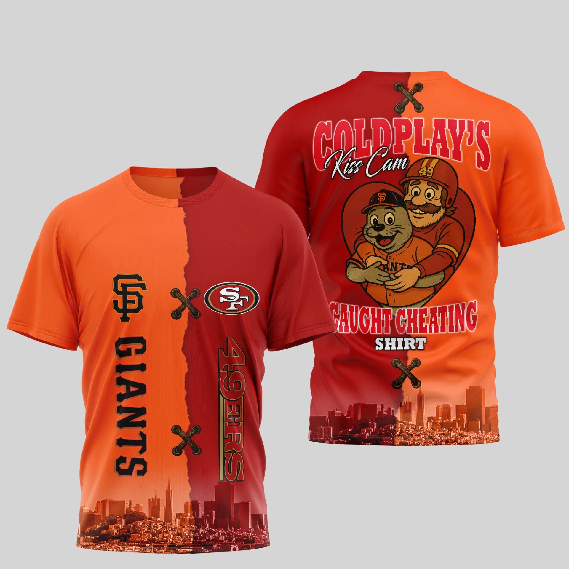 San Francisco 49ers – San Francisco Giants | Kiss Cam Caught Cheating 3D Shirt TD – HuddleStyle.com - Image 4