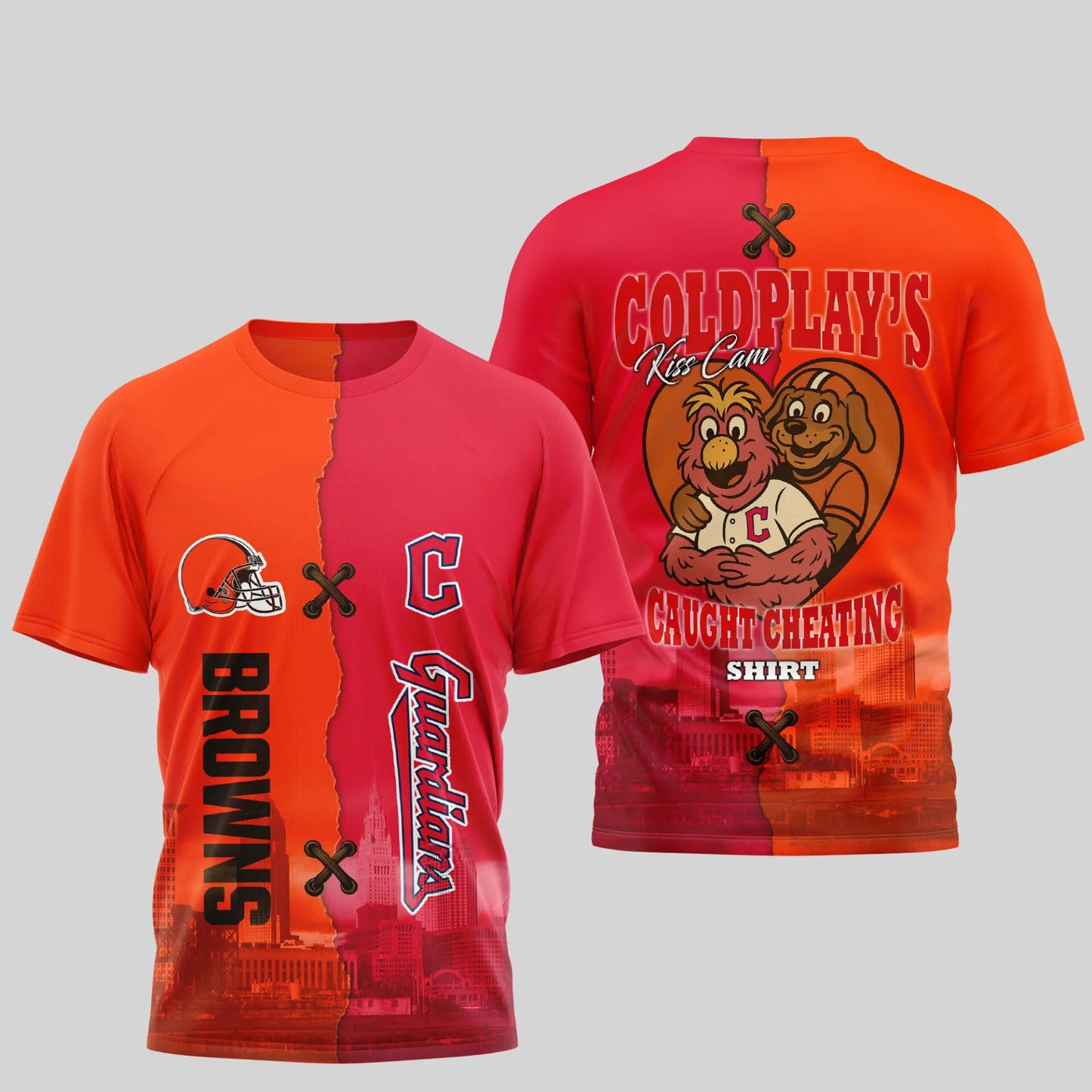Cleveland Browns – Cleveland Guardians | Kiss Cam Caught Cheating 3D Shirt TD – HuddleStyle.com - Main