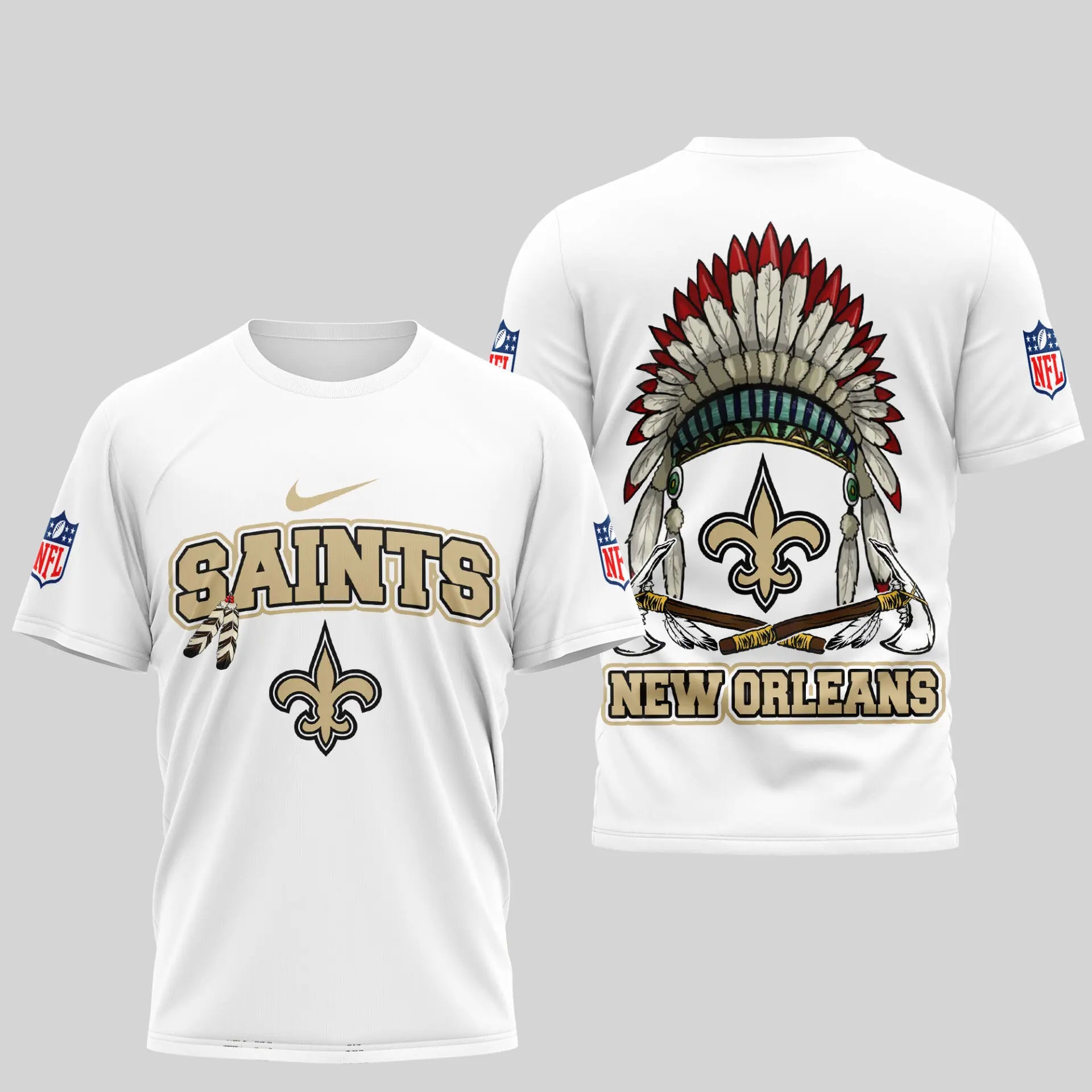 New Orleans Saints | Premium Native American Leather 3D Shirt TD – HuddleStyle.com - Image 2
