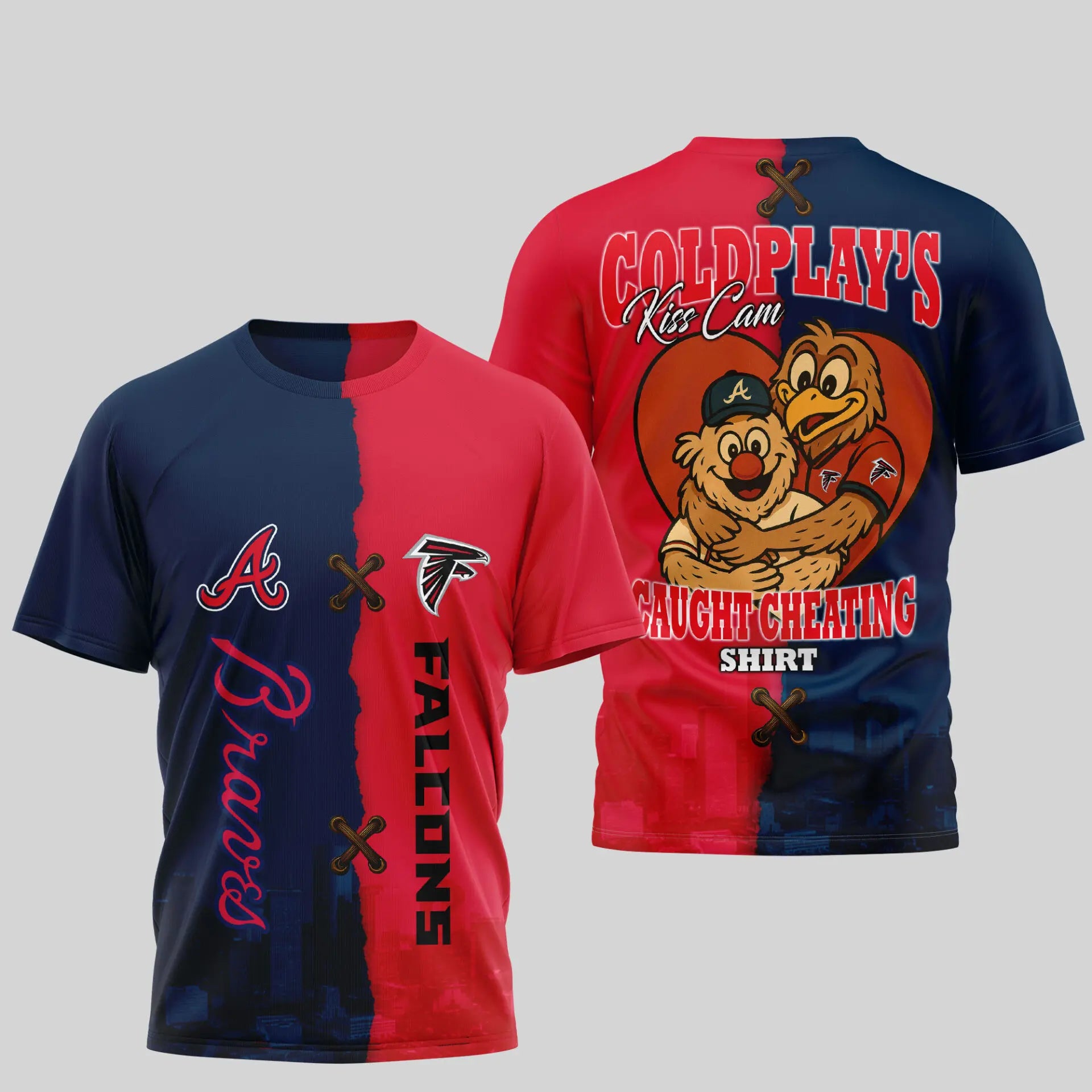 Atlanta Falcons – Atlanta Braves | Kiss Cam Caught Cheating 3D Shirt TD – HuddleStyle.com - Image 3