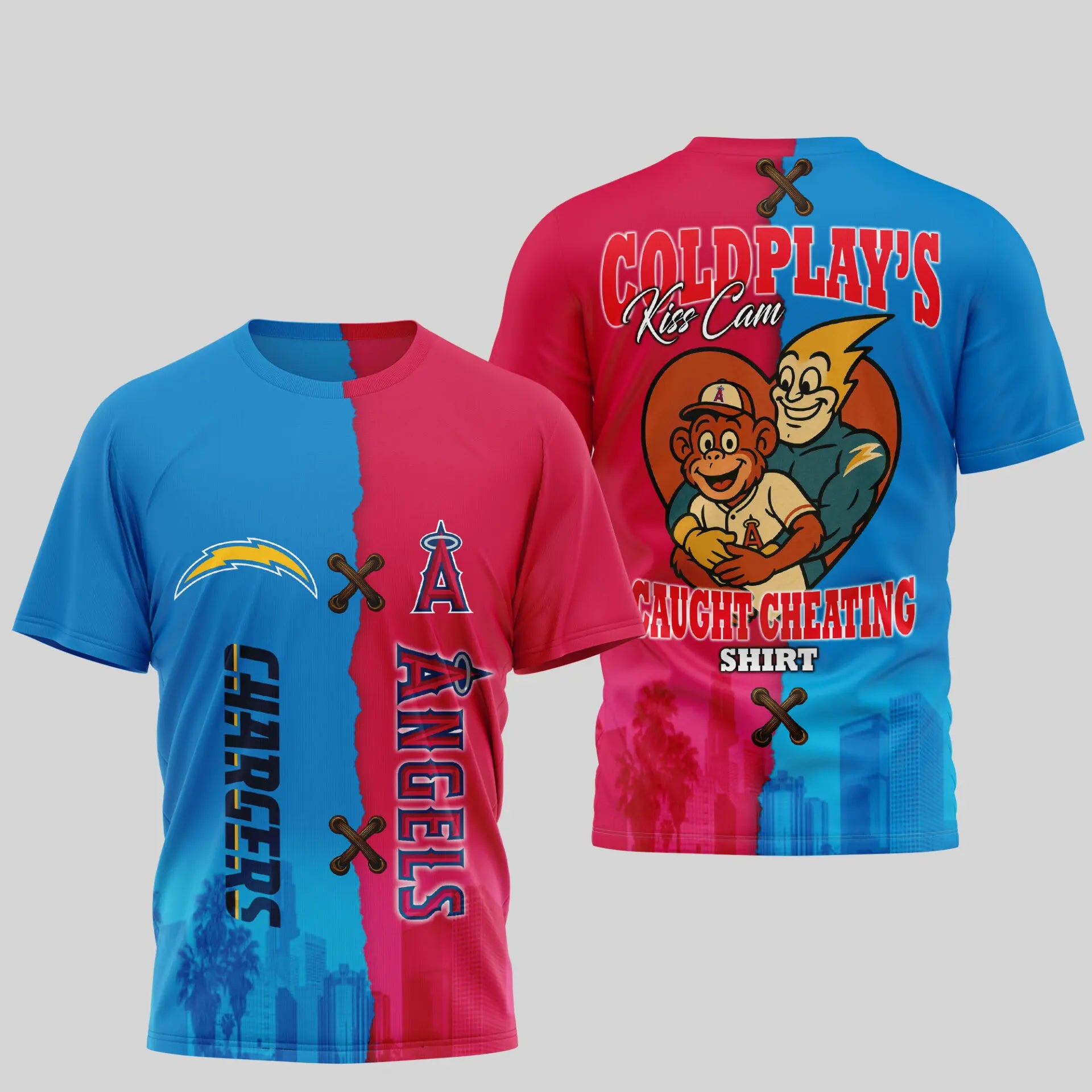 Los Angeles Chargers – Los Angeles Angels | Kiss Cam Caught Cheating 3D Shirt TD – HuddleStyle.com - Main