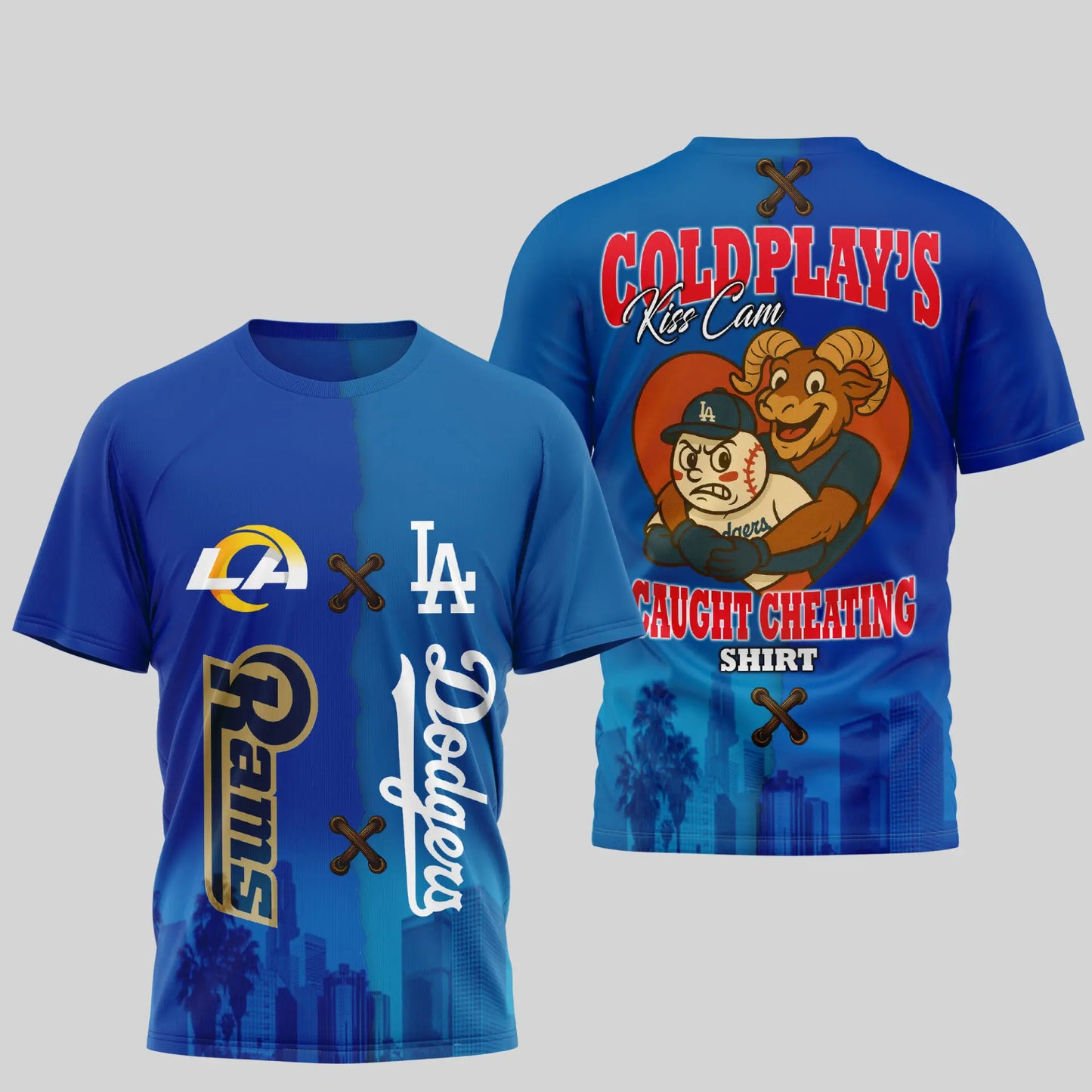 Los Angeles Rams – Los Angeles Dodgers | Kiss Cam Caught Cheating 3D Shirt TD – HuddleStyle.com - Image 4