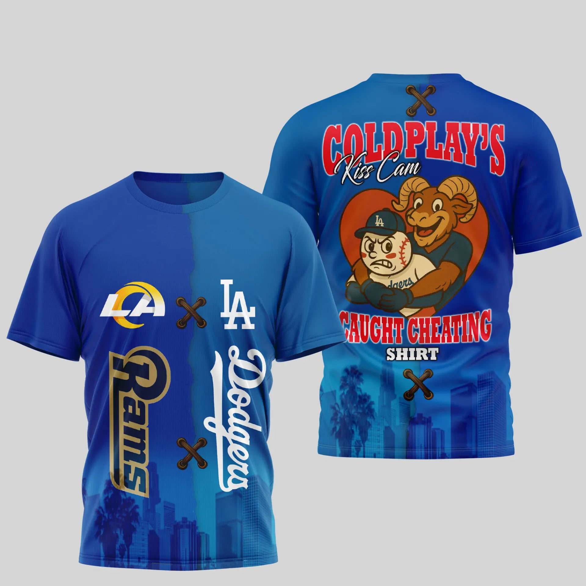 Los Angeles Rams – Los Angeles Dodgers | Kiss Cam Caught Cheating 3D Shirt TD – HuddleStyle.com - Image 4