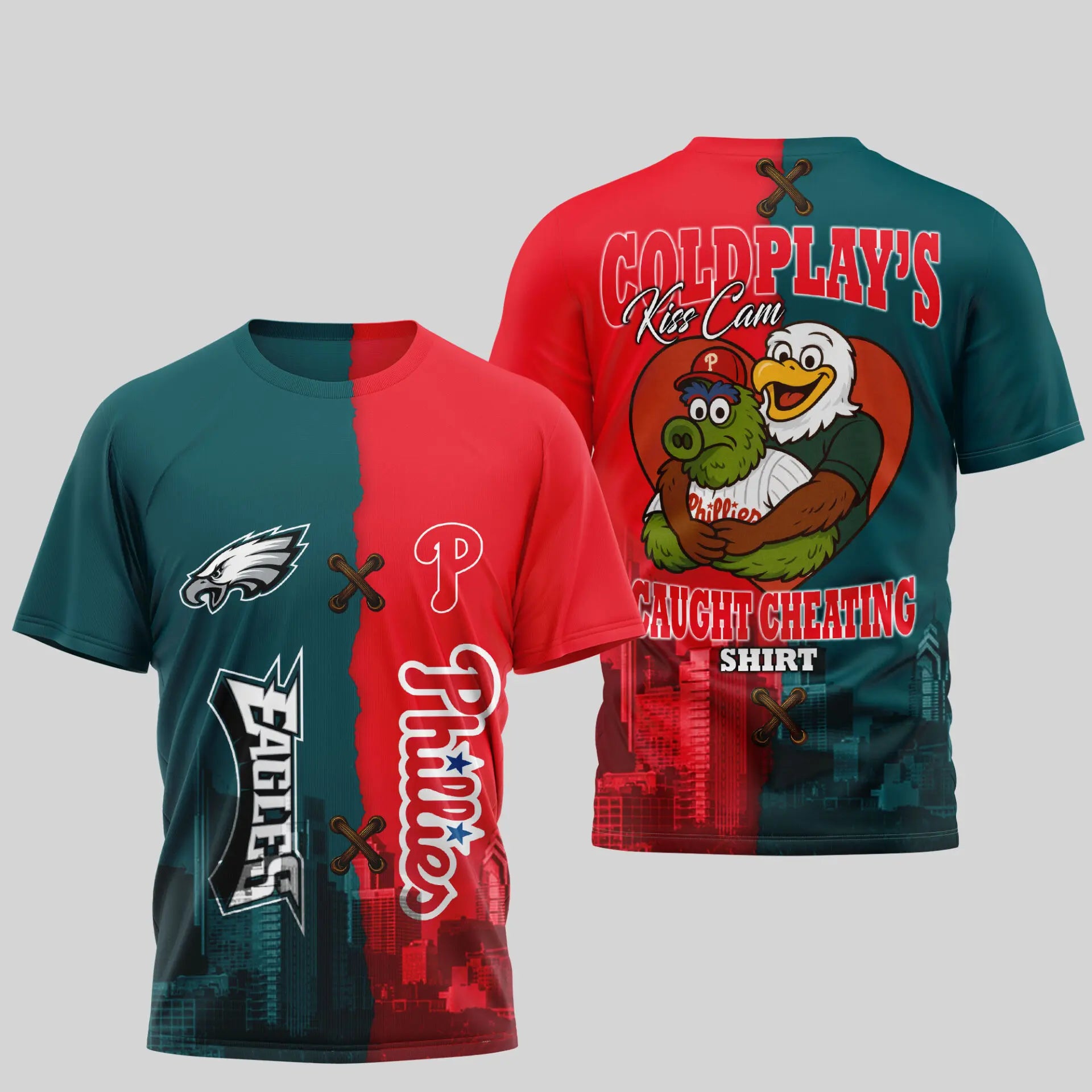 Philadelphia Eagles – Philadelphia Phillies | Kiss Cam Caught Cheating 3D Shirt TD – HuddleStyle.com - Image 3
