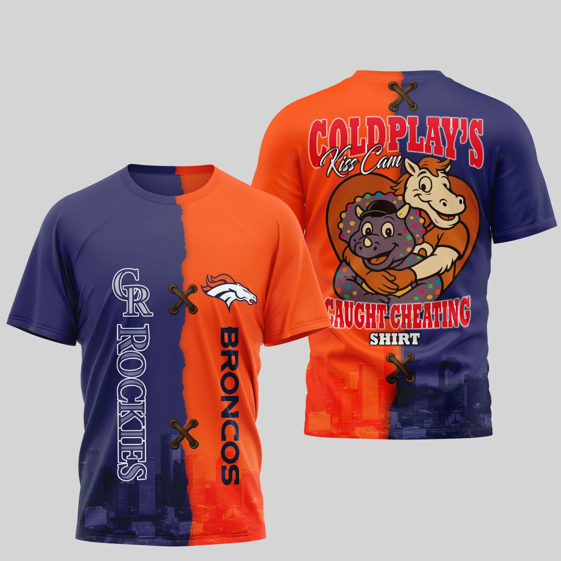 Denver Broncos – Colorado Rockies | Kiss Cam Caught Cheating 3D Shirt TD – HuddleStyle.com - Image 3