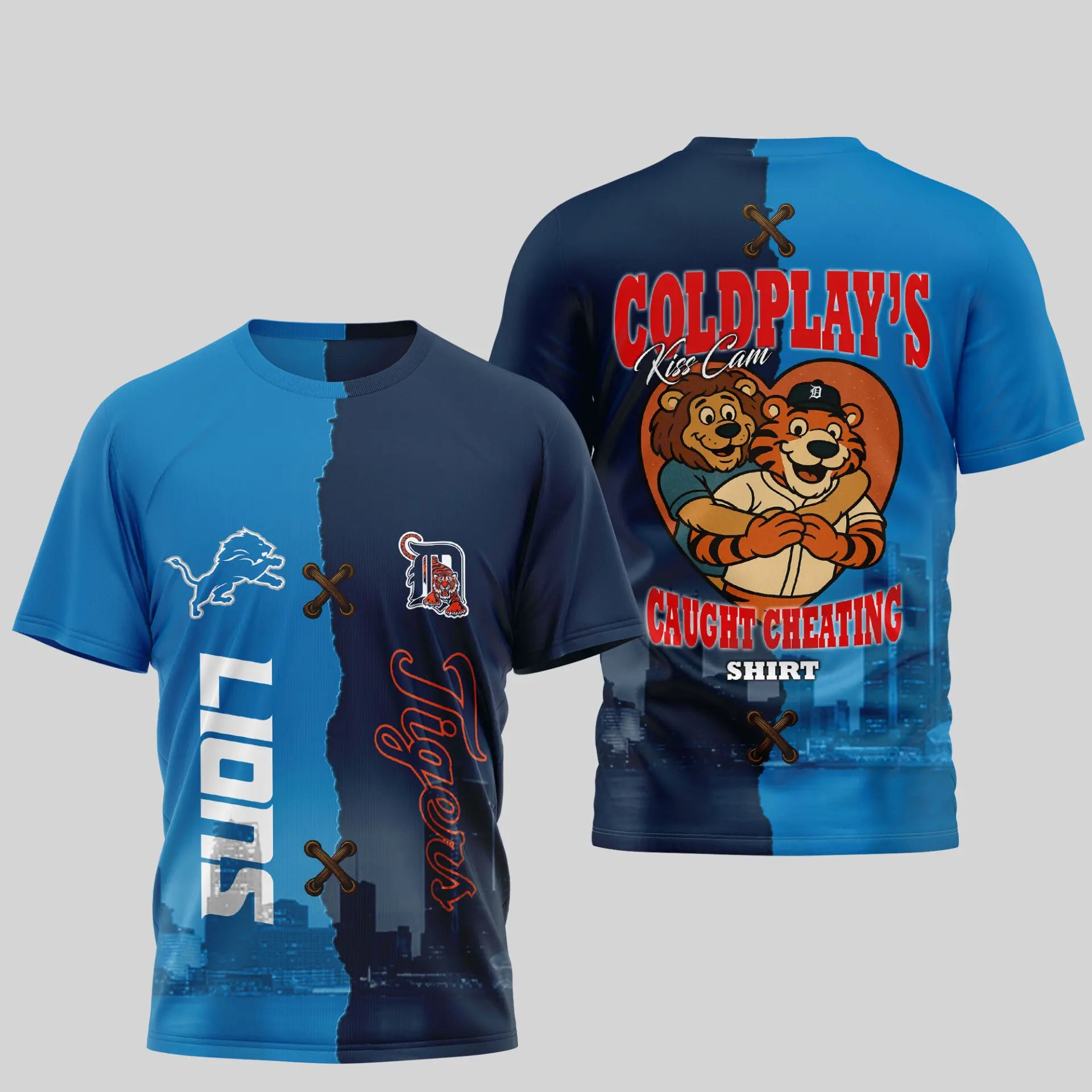 Detroit Lions – Detroit Tigers | Kiss Cam Caught Cheating 3D Shirt TD – HuddleStyle.com - Main