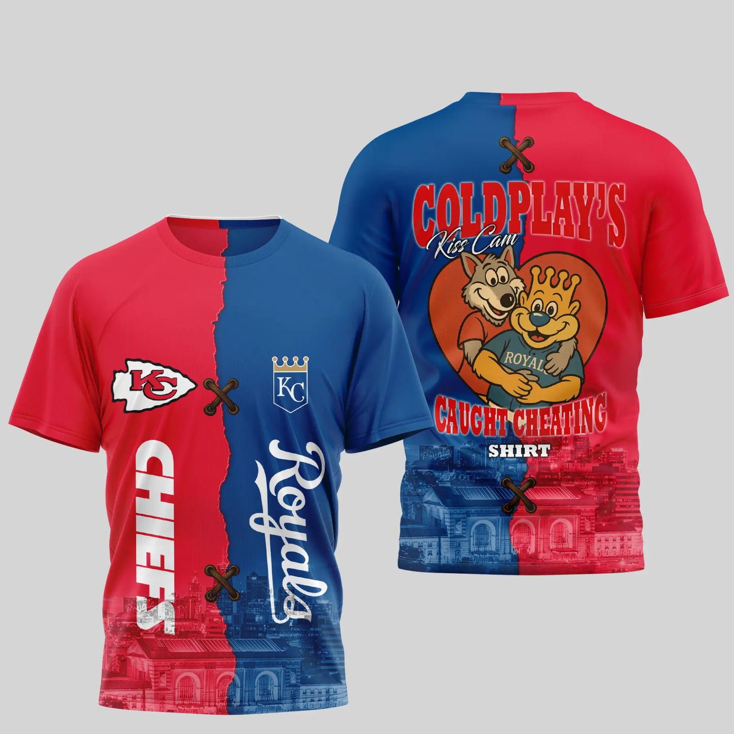 Kansas City Chiefs – Kansas City Royals | Kiss Cam Caught Cheating 3D Shirt TD – HuddleStyle.com - Image 3