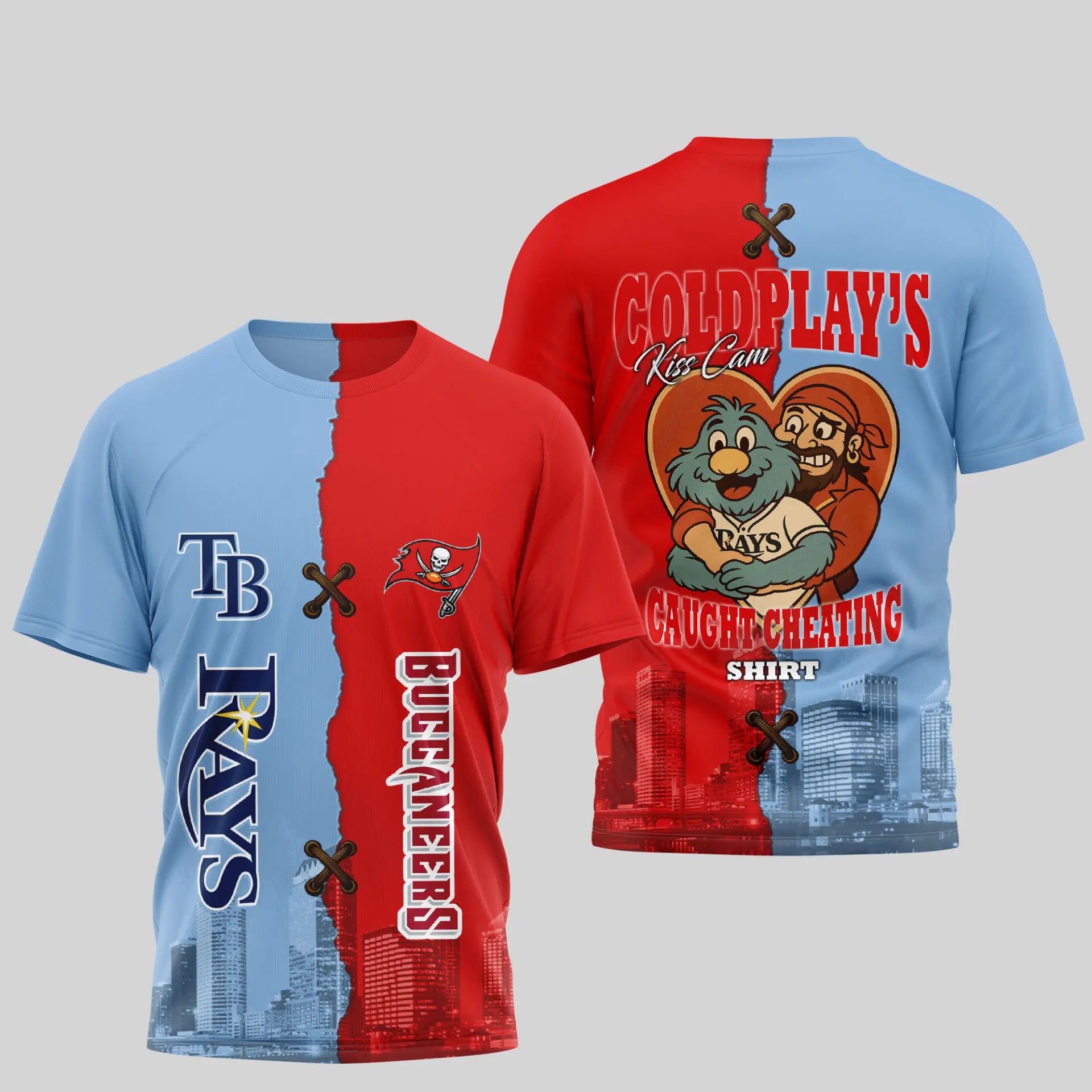 Tampa Bay Buccaneers – Tampa Bay Rays | Kiss Cam Caught Cheating 3D Shirt TD – HuddleStyle.com - Main