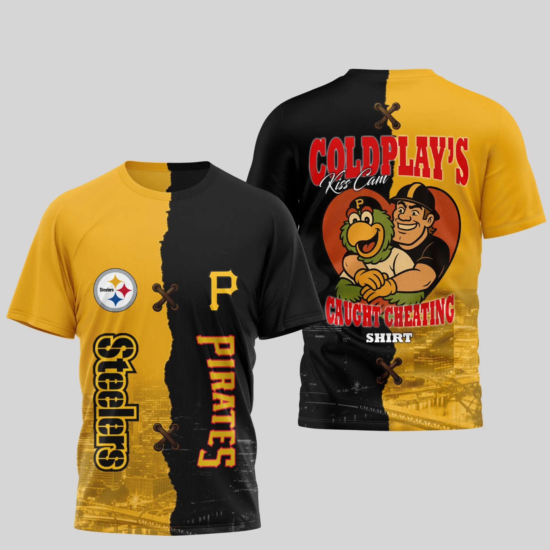 Pittsburgh Steelers – Pittsburgh Pirates | Kiss Cam Caught Cheating 3D Shirt TD – HuddleStyle.com - Image 3