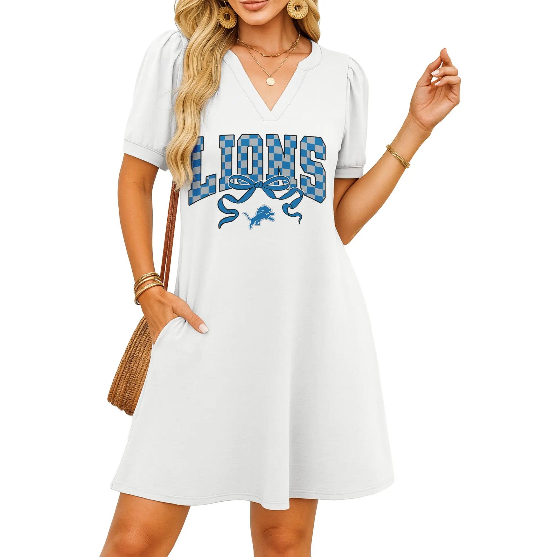 Detroit Lions | Premium NFL V-neck Dress HI – HuddleStyle.com - Image 2