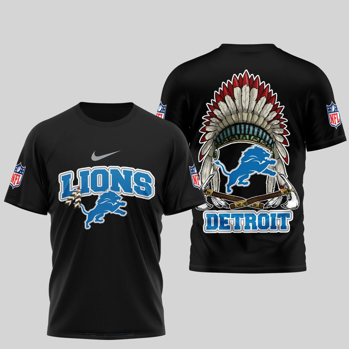 Detroit Lions | Premium Native American Leather 3D Shirt TD – HuddleStyle.com - Image 3