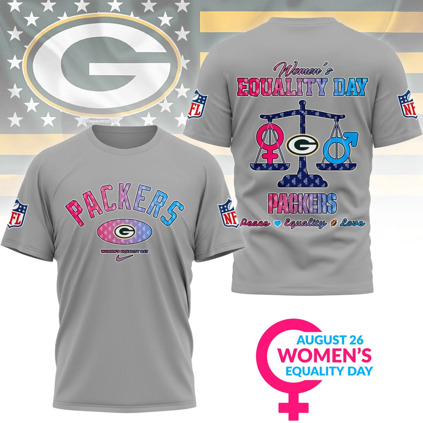 Green Bay Packers | Premium Women’s Equality Day 3D Shirt NY – HuddleStyle.com - Image 3
