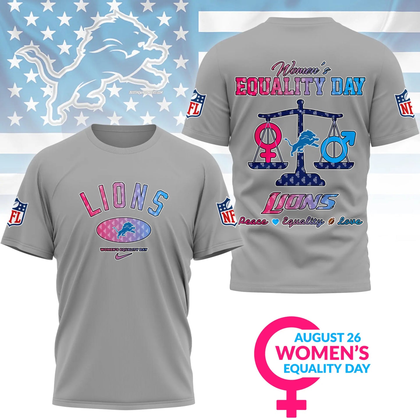 Detroit Lions | Premium Women’s Equality Day 3D Shirt NY – HuddleStyle.com - Image 2