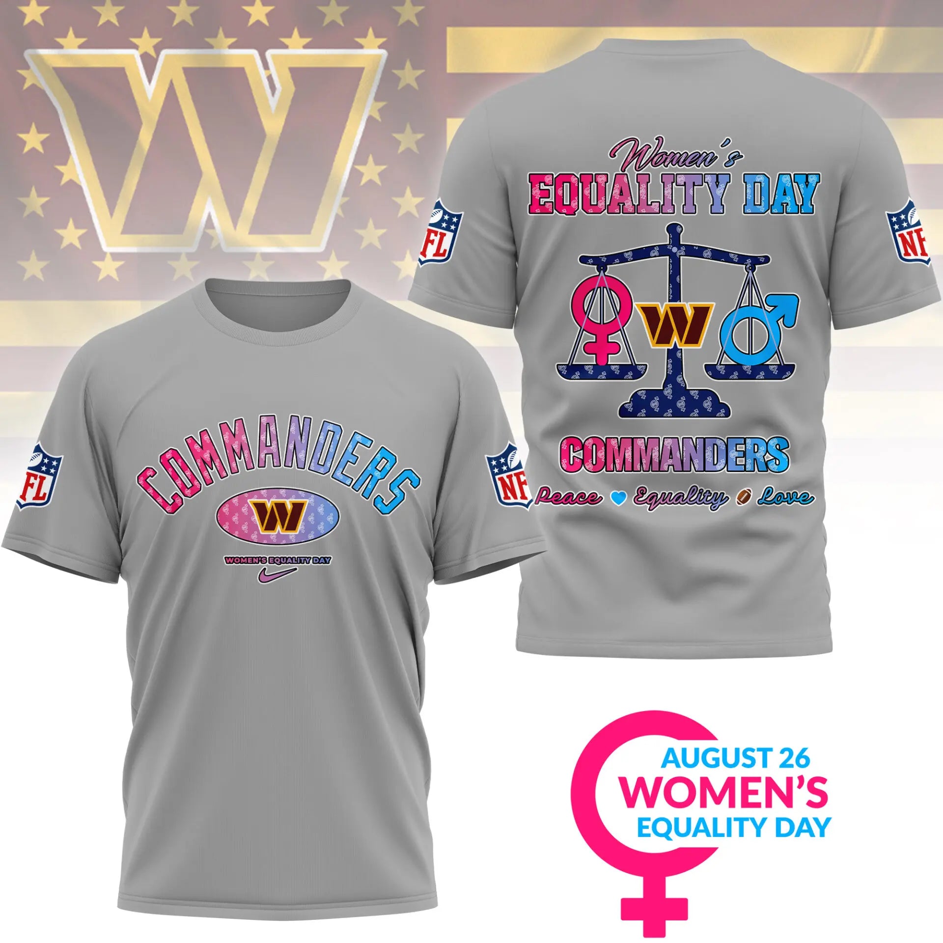 Washington Commanders | Premium Women’s Equality Day 3D Shirt NY – HuddleStyle.com - Image 3