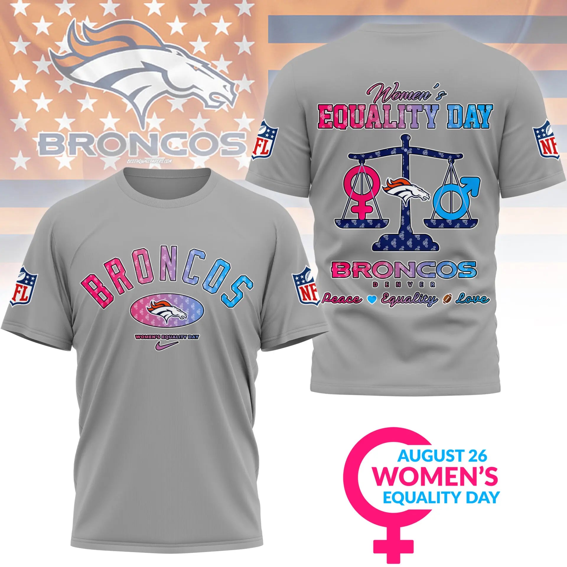 Denver Broncos | Premium Women’s Equality Day 3D Shirt NY – HuddleStyle.com - Image 2