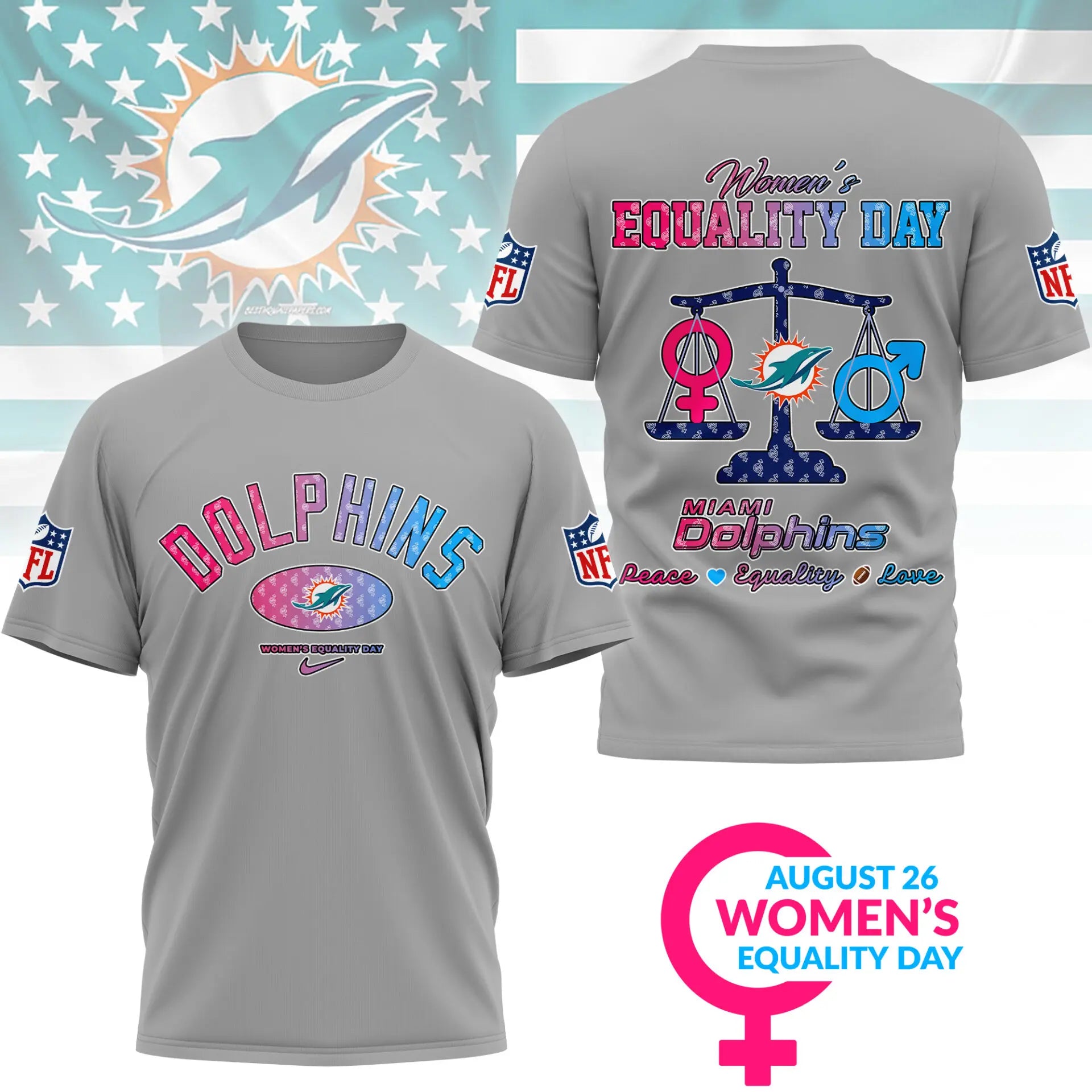 Miami Dolphins | Premium Women’s Equality Day 3D Shirt NY – HuddleStyle.com - Main