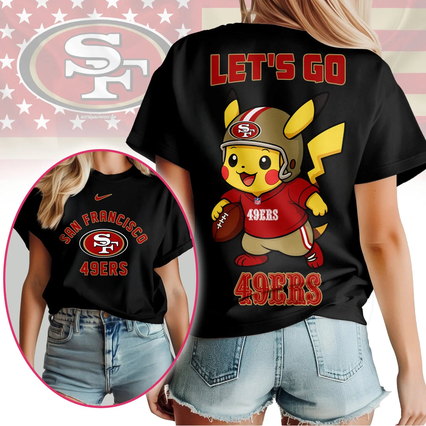 San Francisco 49ers | Premium NFL Pokemon Fan 3D Shirt NY – HuddleStyle.com - Image 3