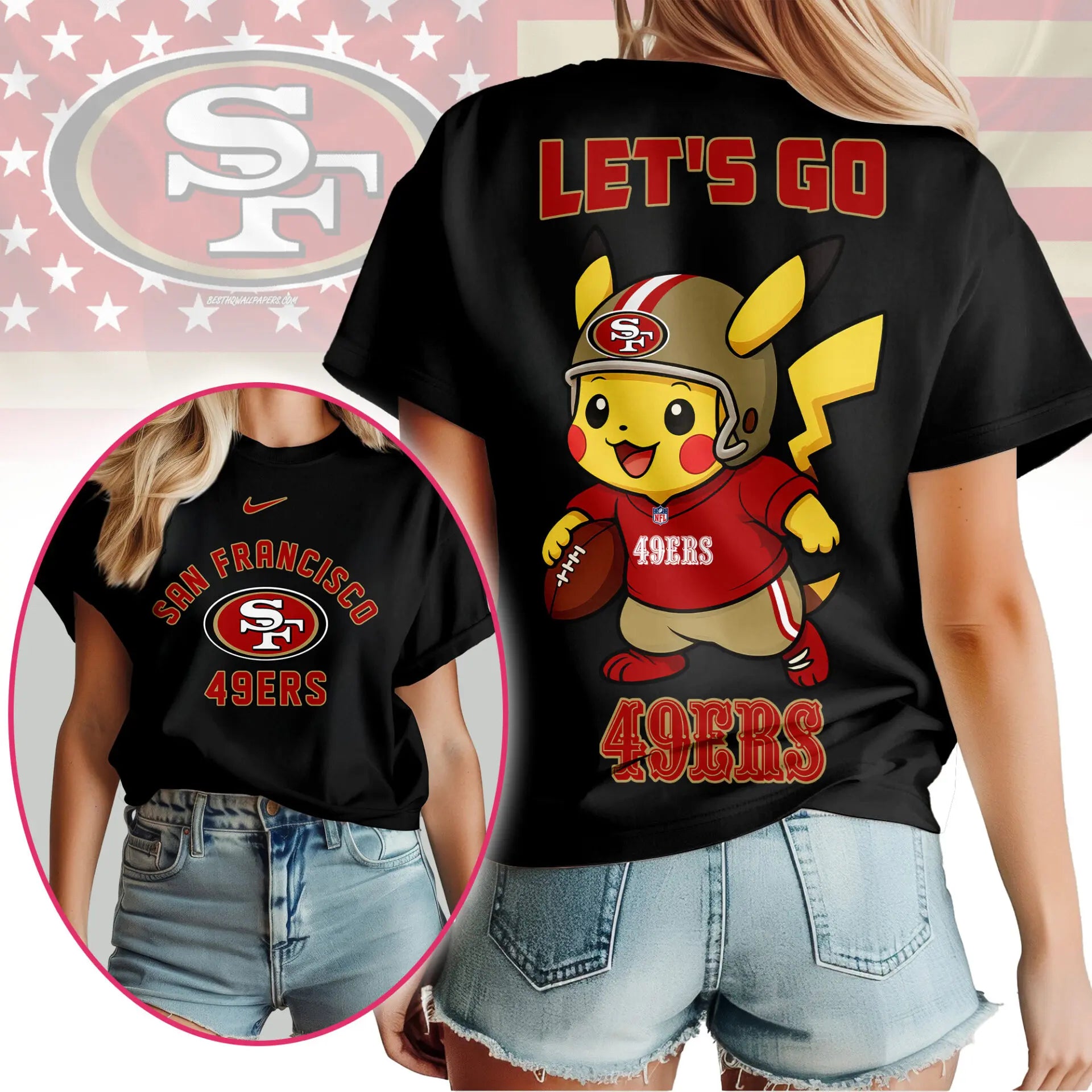 San Francisco 49ers | Premium NFL Pokemon Fan 3D Shirt NY – HuddleStyle.com - Image 3