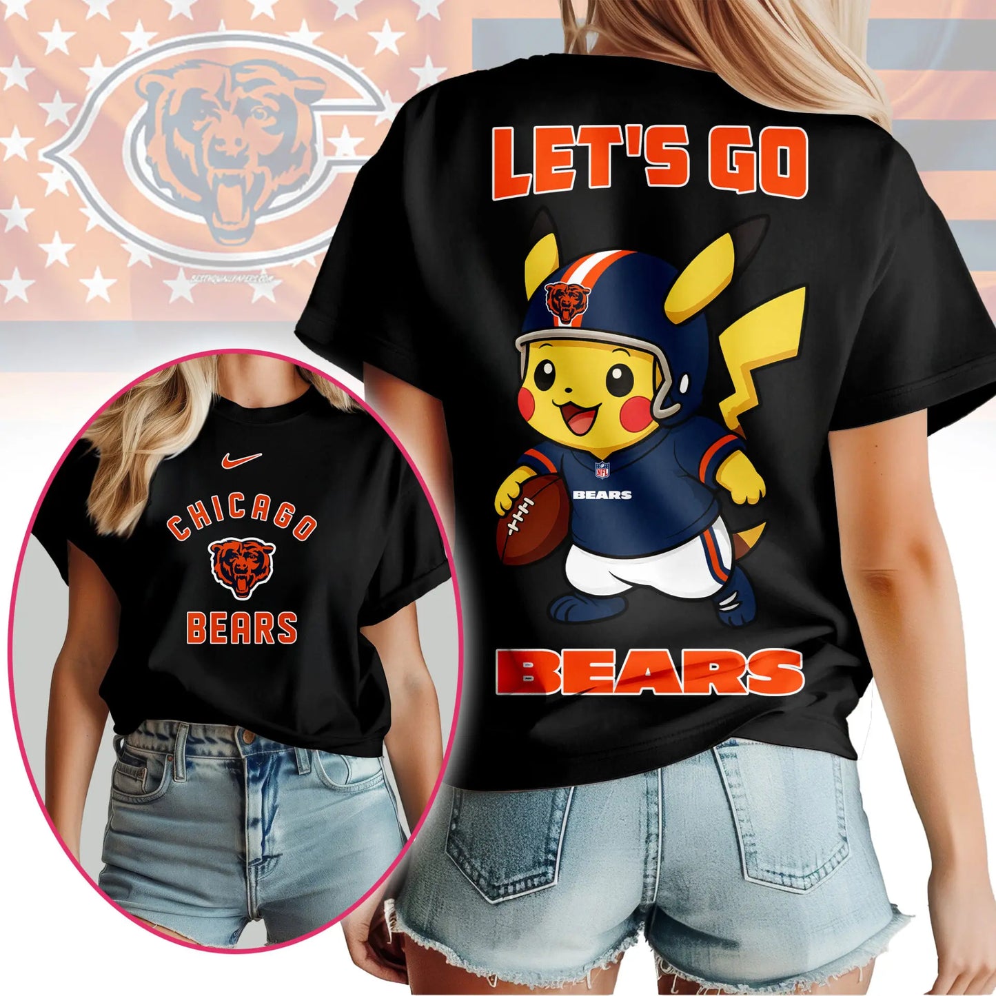 Chicago Bears | Premium NFL Pokemon Fan 3D Shirt NY – HuddleStyle.com - Main