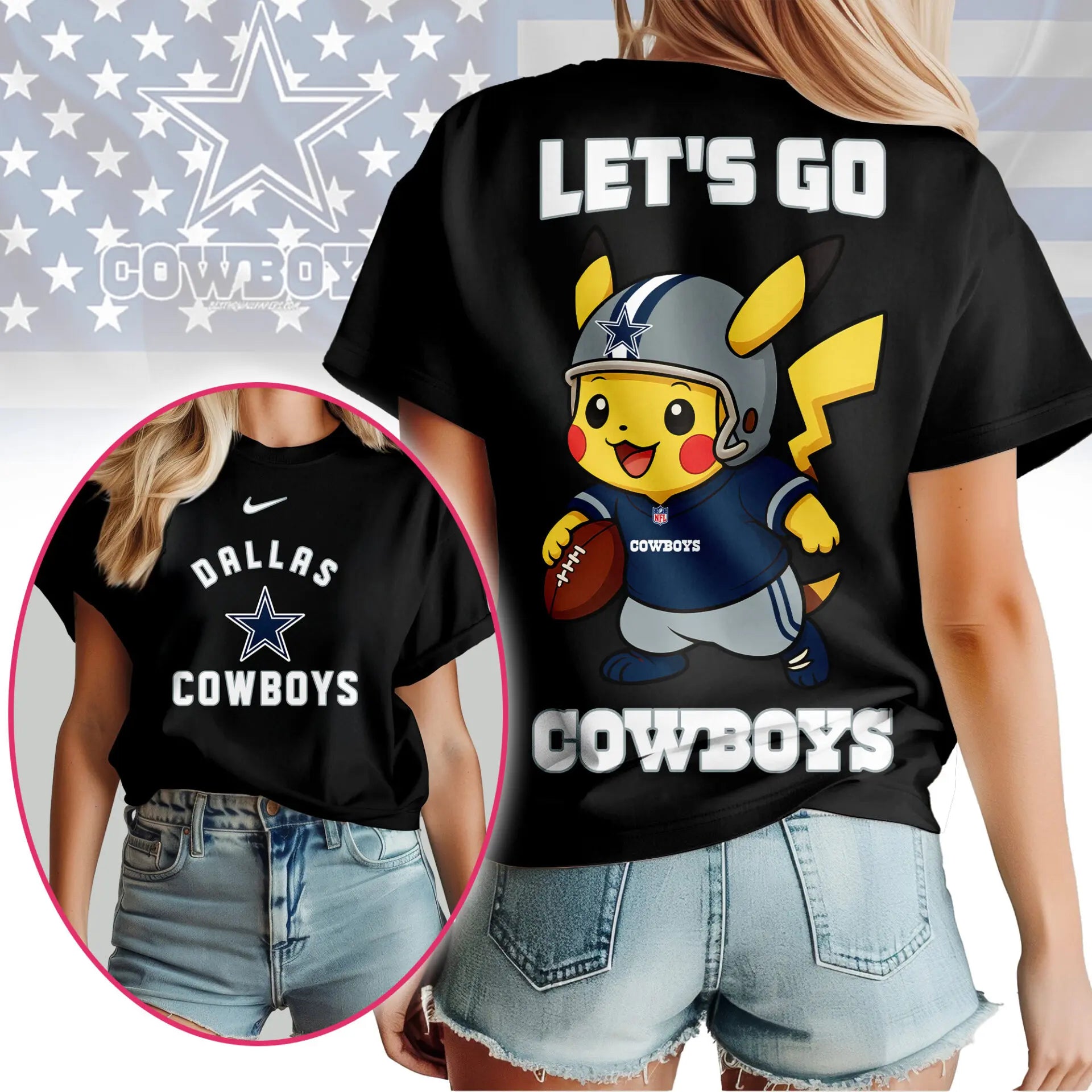Dallas Cowboys | Premium NFL Pokemon Fan 3D Shirt NY – HuddleStyle.com - Image 3