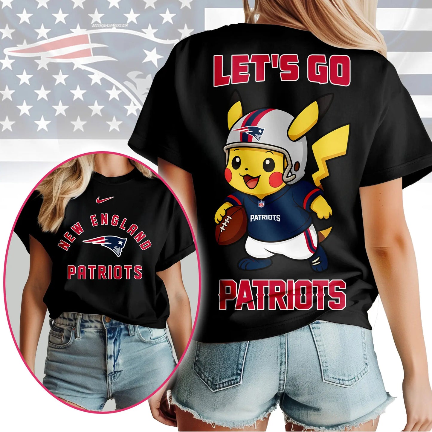 New England Patriots | Premium NFL Pokemon Fan 3D Shirt NY – HuddleStyle.com - Main