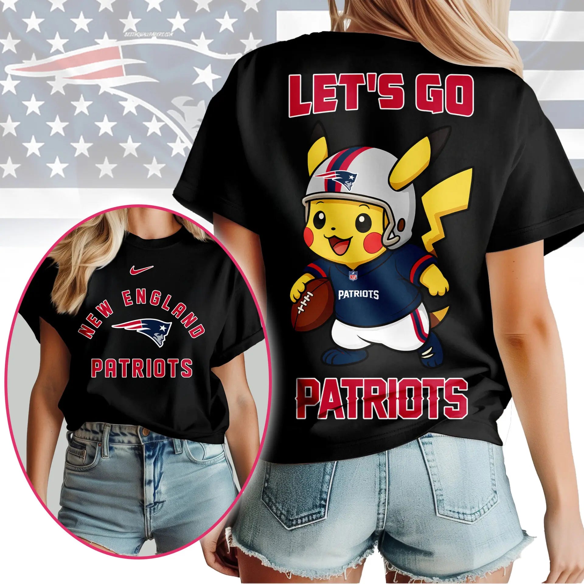 New England Patriots | Premium NFL Pokemon Fan 3D Shirt NY – HuddleStyle.com - Main