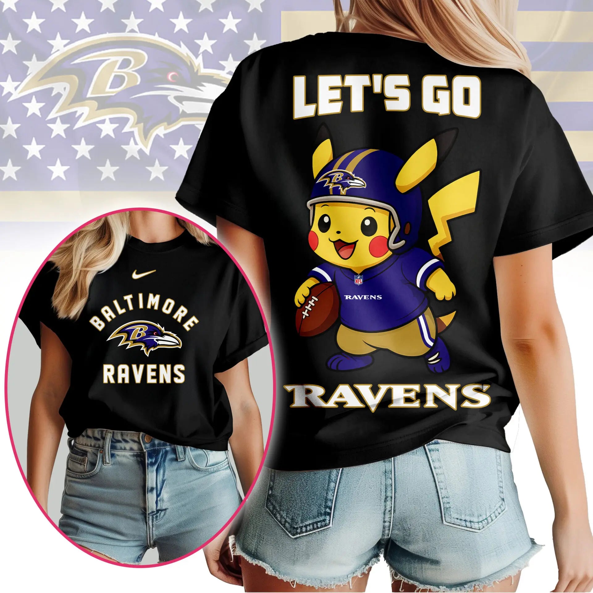 Baltimore Ravens | Premium NFL Pokemon Fan 3D Shirt NY – HuddleStyle.com - Main