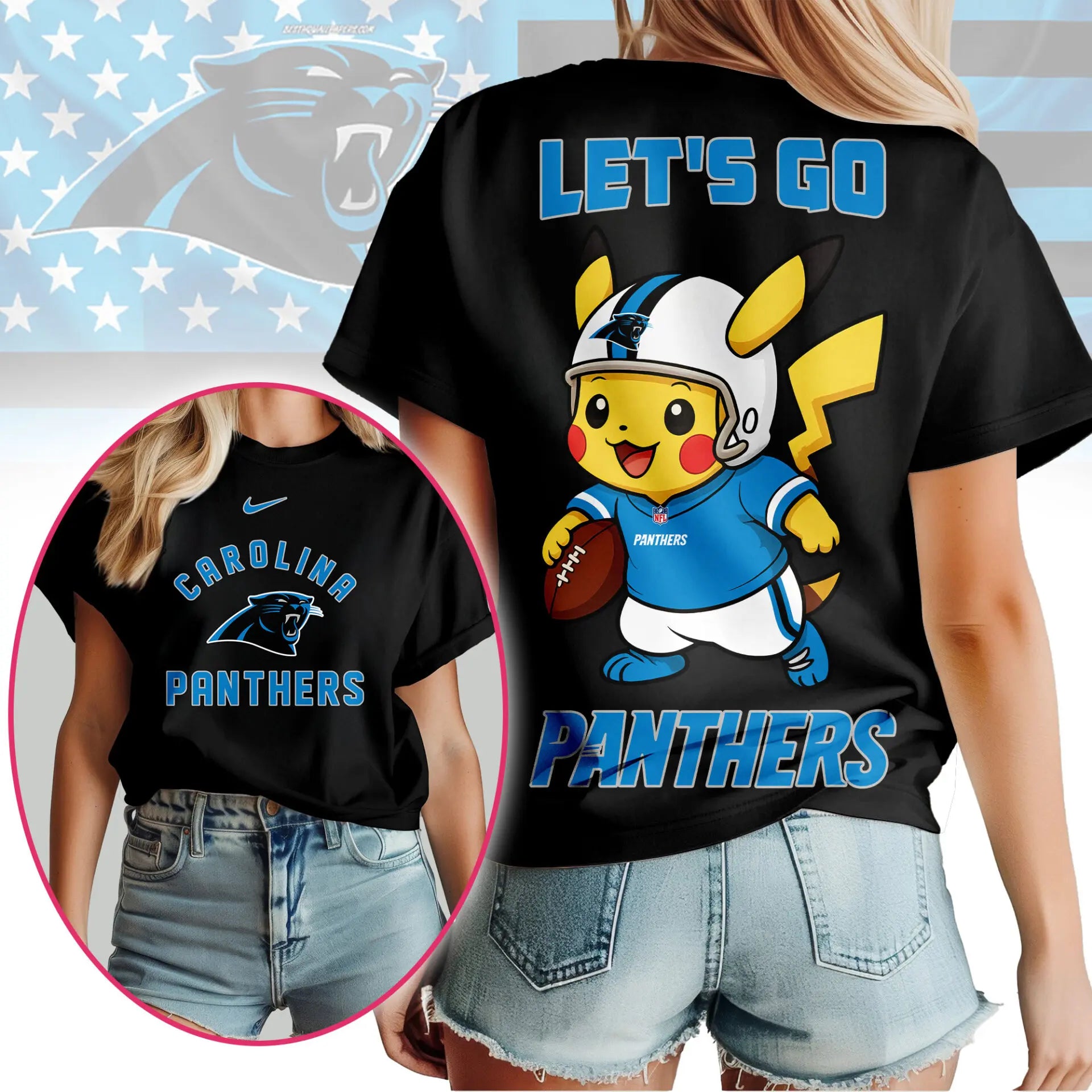 Carolina Panthers | Premium NFL Pokemon Fan 3D Shirt NY – HuddleStyle.com - Image 2