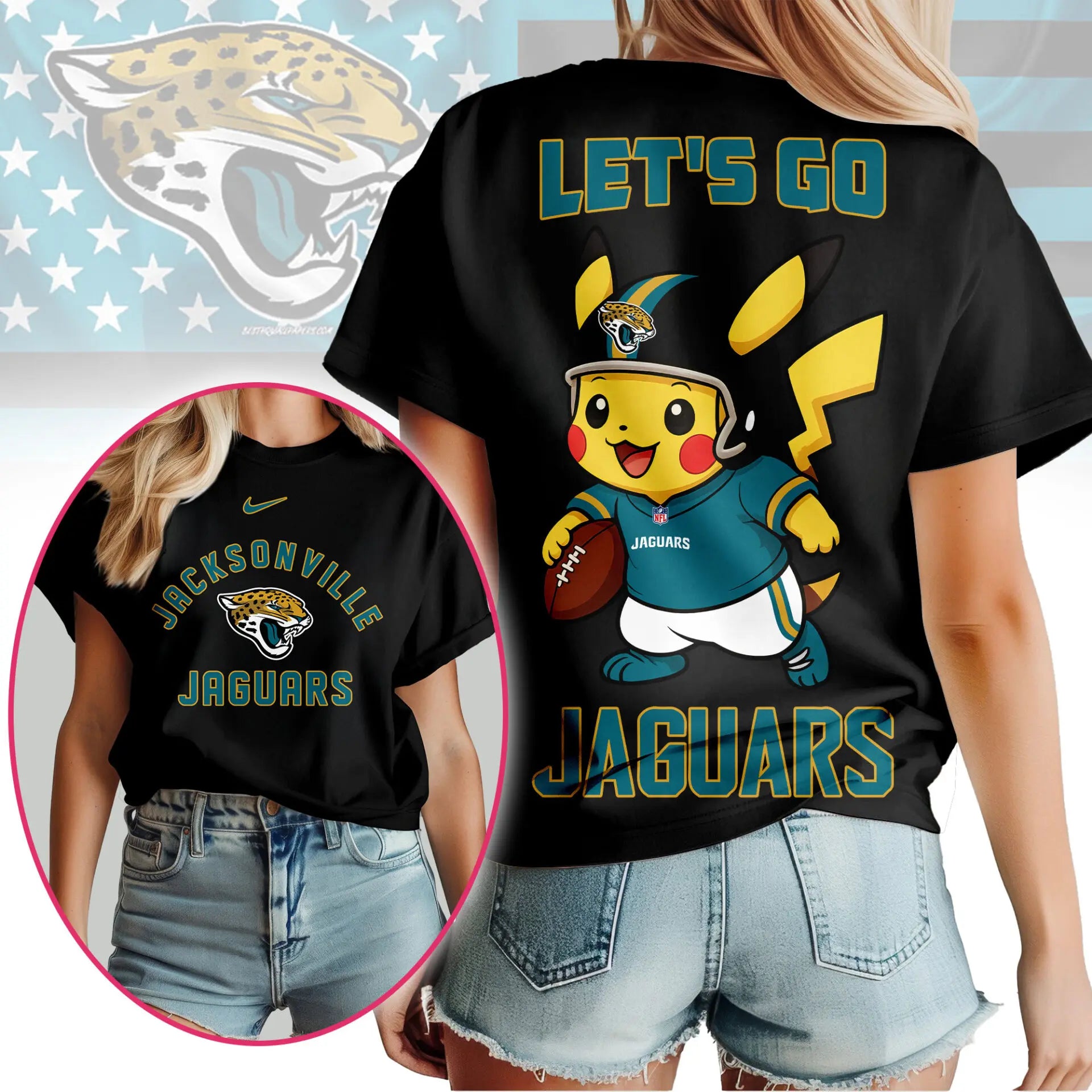 Jacksonville Jaguars | Premium NFL Pokemon Fan 3D Shirt NY – HuddleStyle.com - Image 2