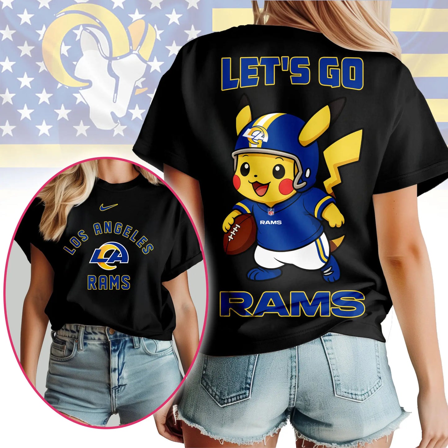 Los Angeles Rams | Premium NFL Pokemon Fan 3D Shirt NY – HuddleStyle.com - Image 3