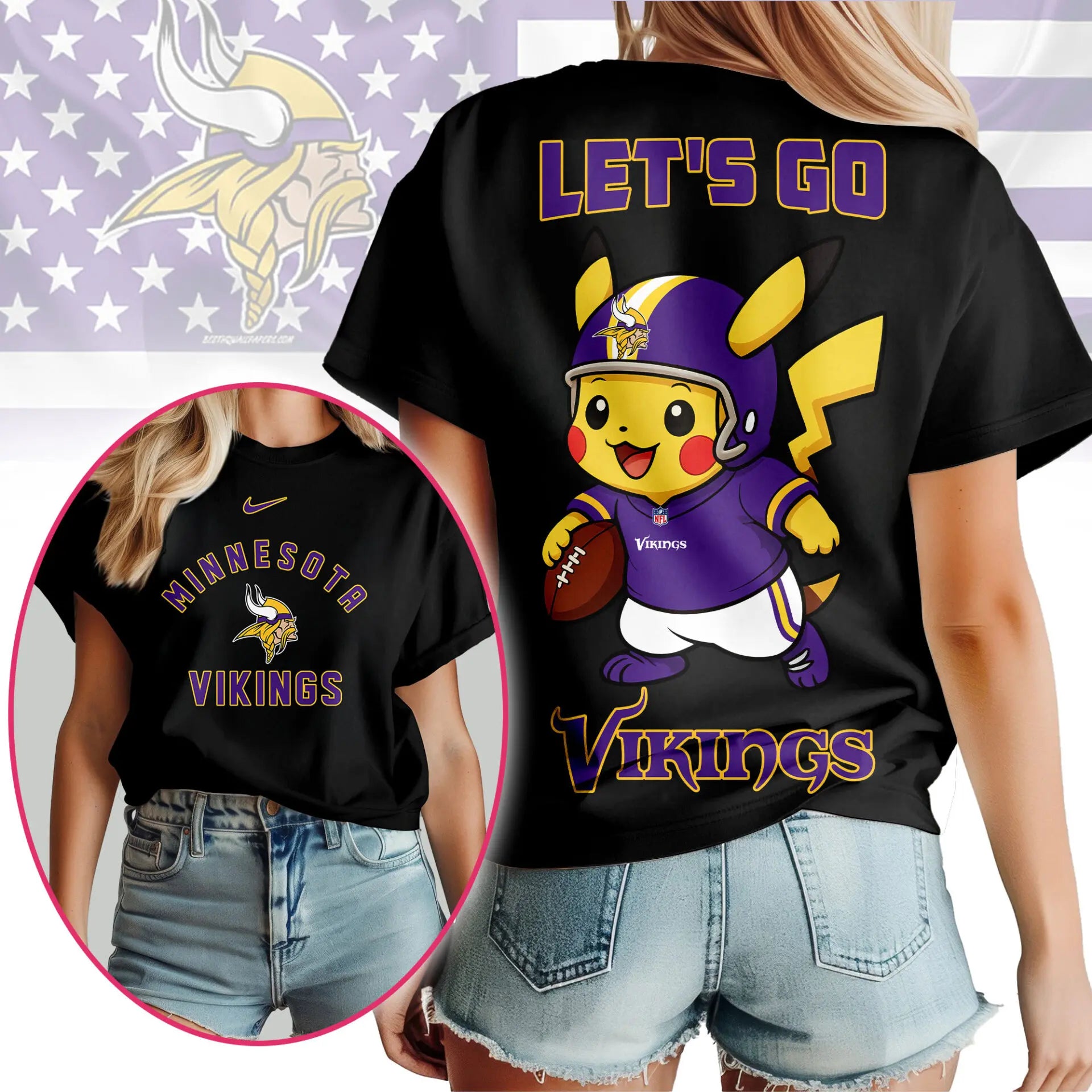 Minnesota Vikings | Premium NFL Pokemon Fan 3D Shirt NY – HuddleStyle.com - Image 2
