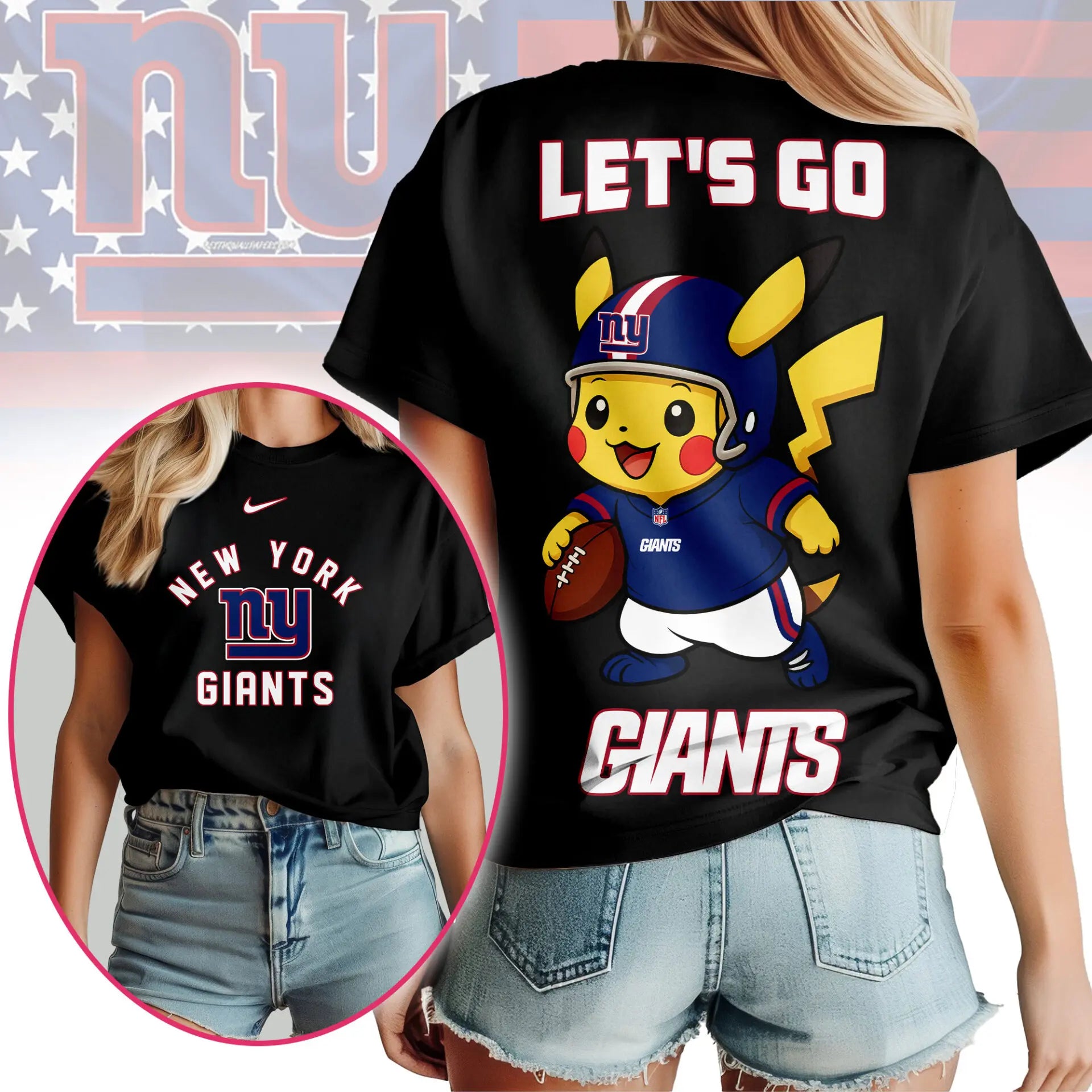 New York Giants | Premium NFL Pokemon Fan 3D Shirt NY – HuddleStyle.com - Image 2