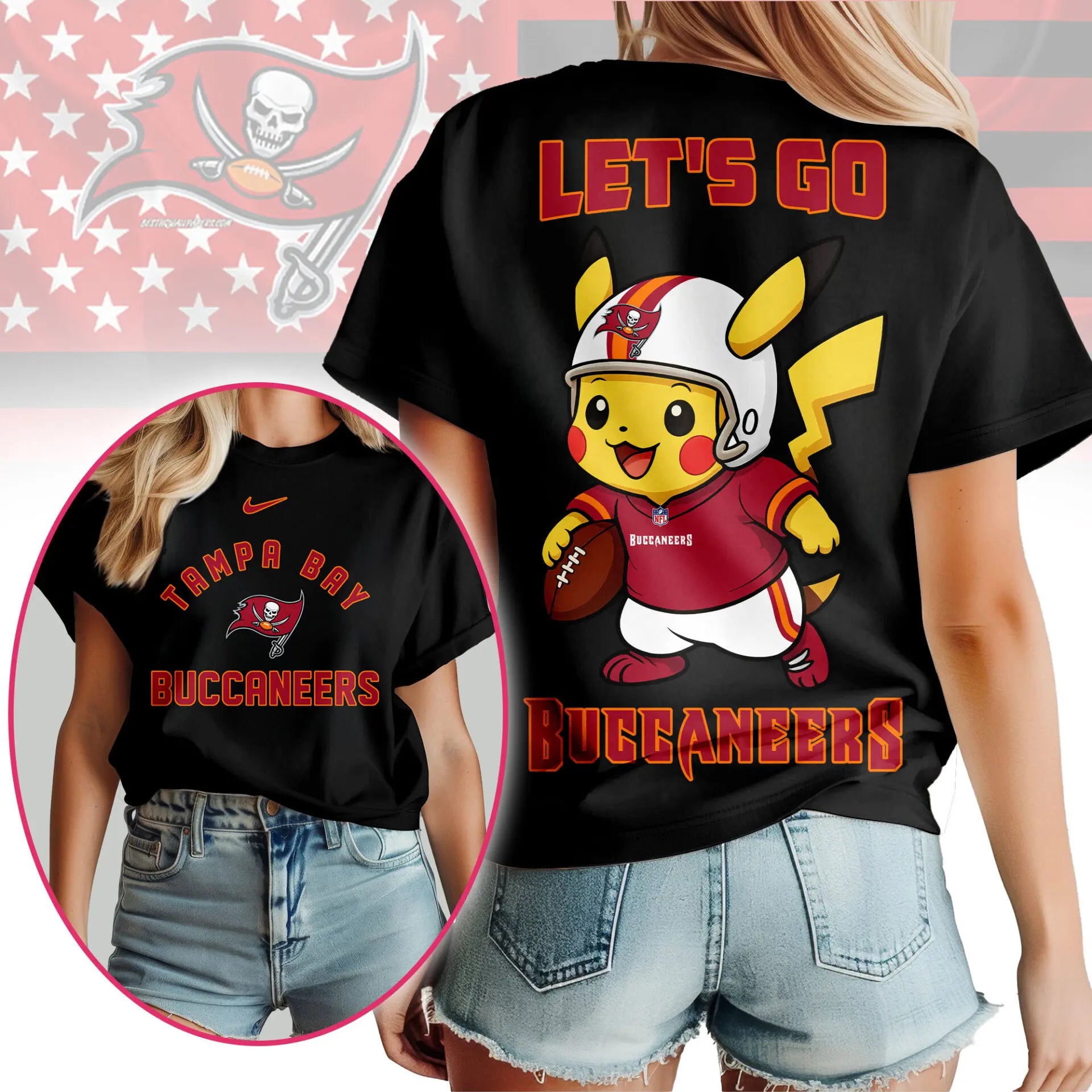 Tampa Bay Buccaneers | Premium NFL Pokemon Fan 3D Shirt NY – HuddleStyle.com - Image 2