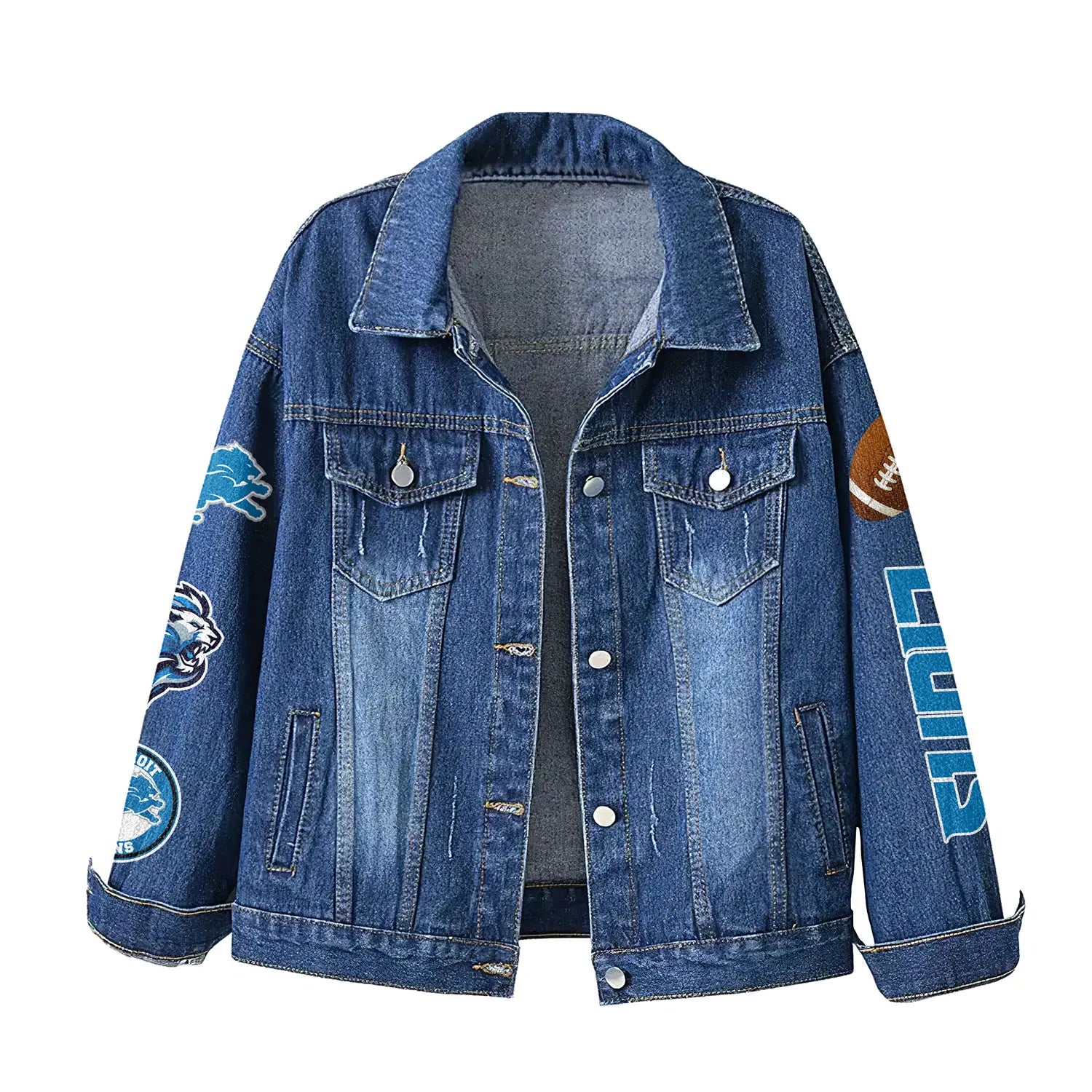 Detroit Lions | Premium NFL Bartender Fan Denim Jacket NY – HuddleStyle.com - Image 2